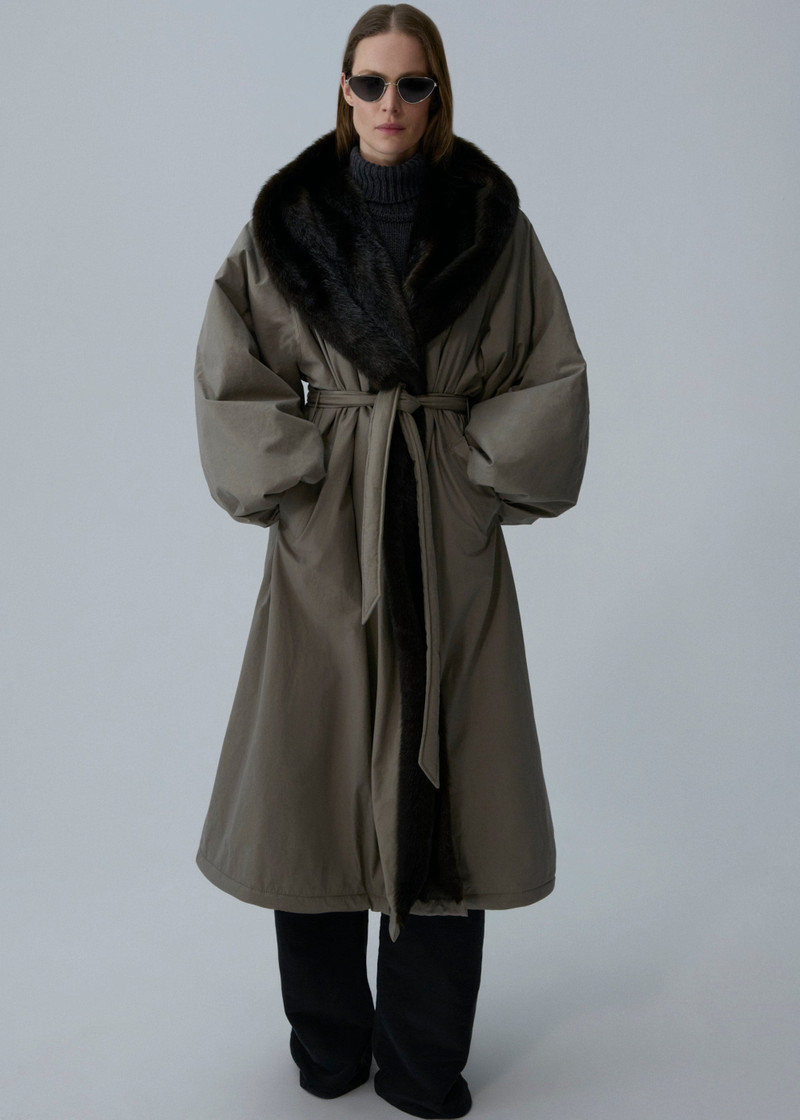 MAGDA BUTRYM Faux fur hooded coat in grey cotton outlook