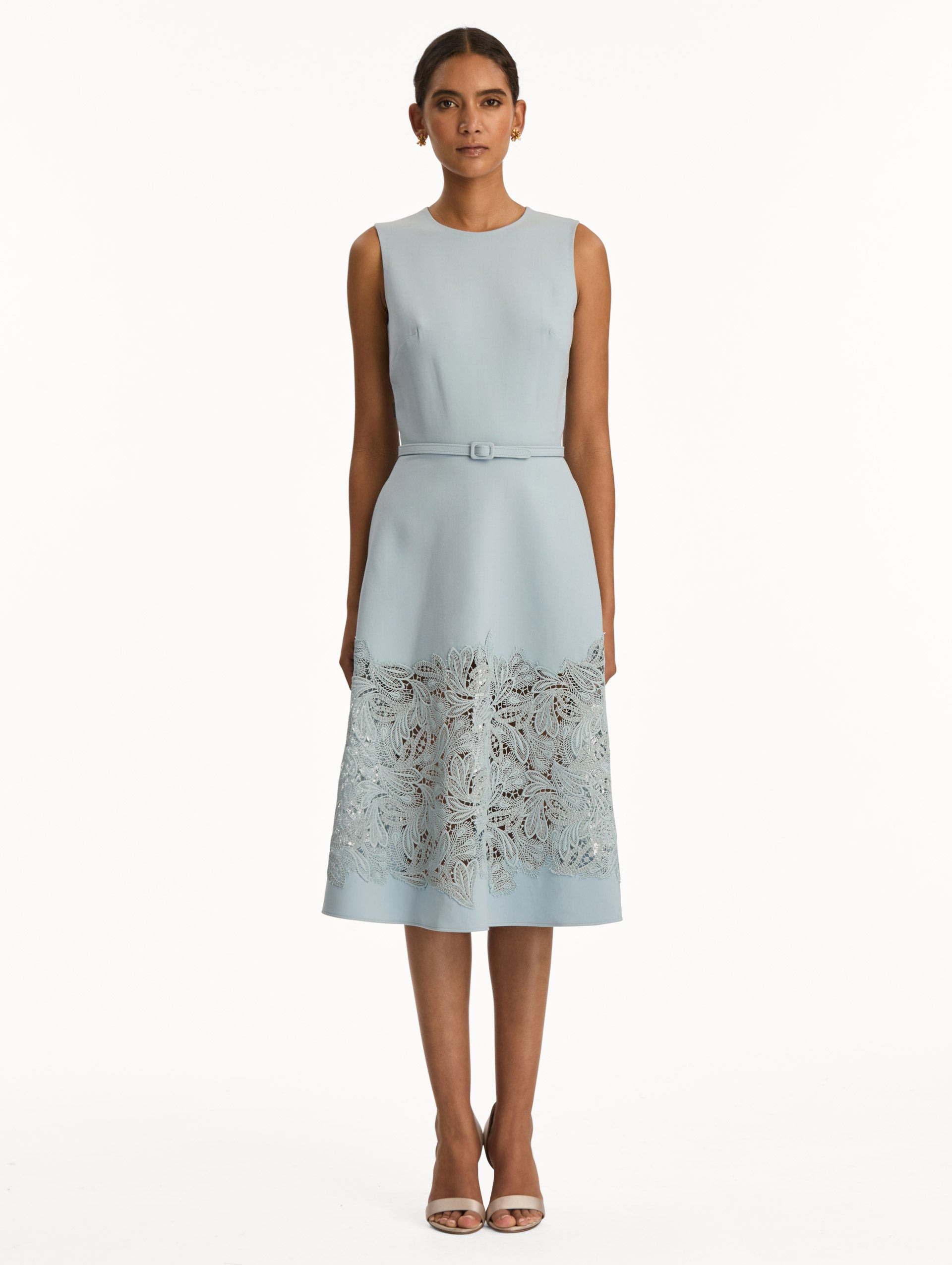 FEATHER SCROLL GUIPURE WOOL DRESS - 2
