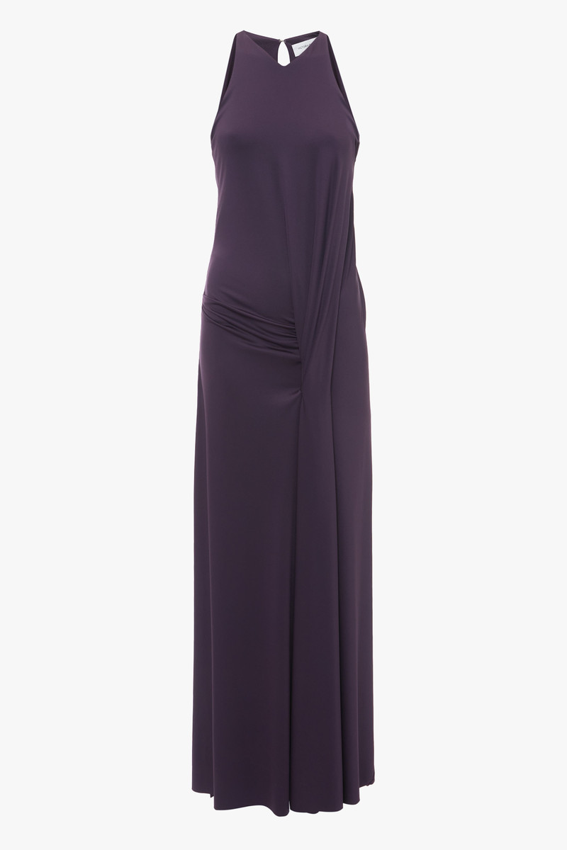 Sleeveless Drape Front Gown In Fig - 1