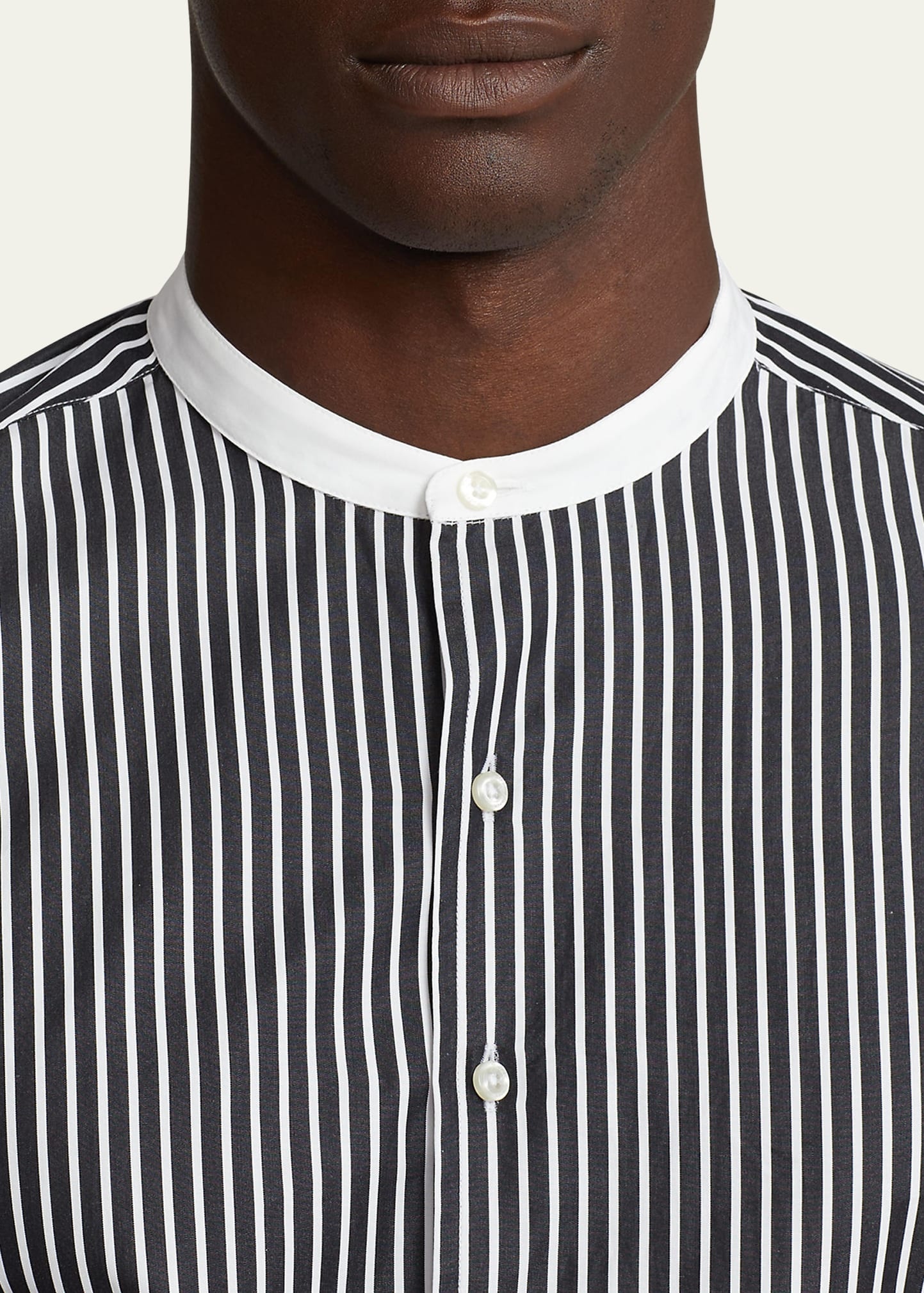 Men's Striped Band-Collar Sport Shirt - 5