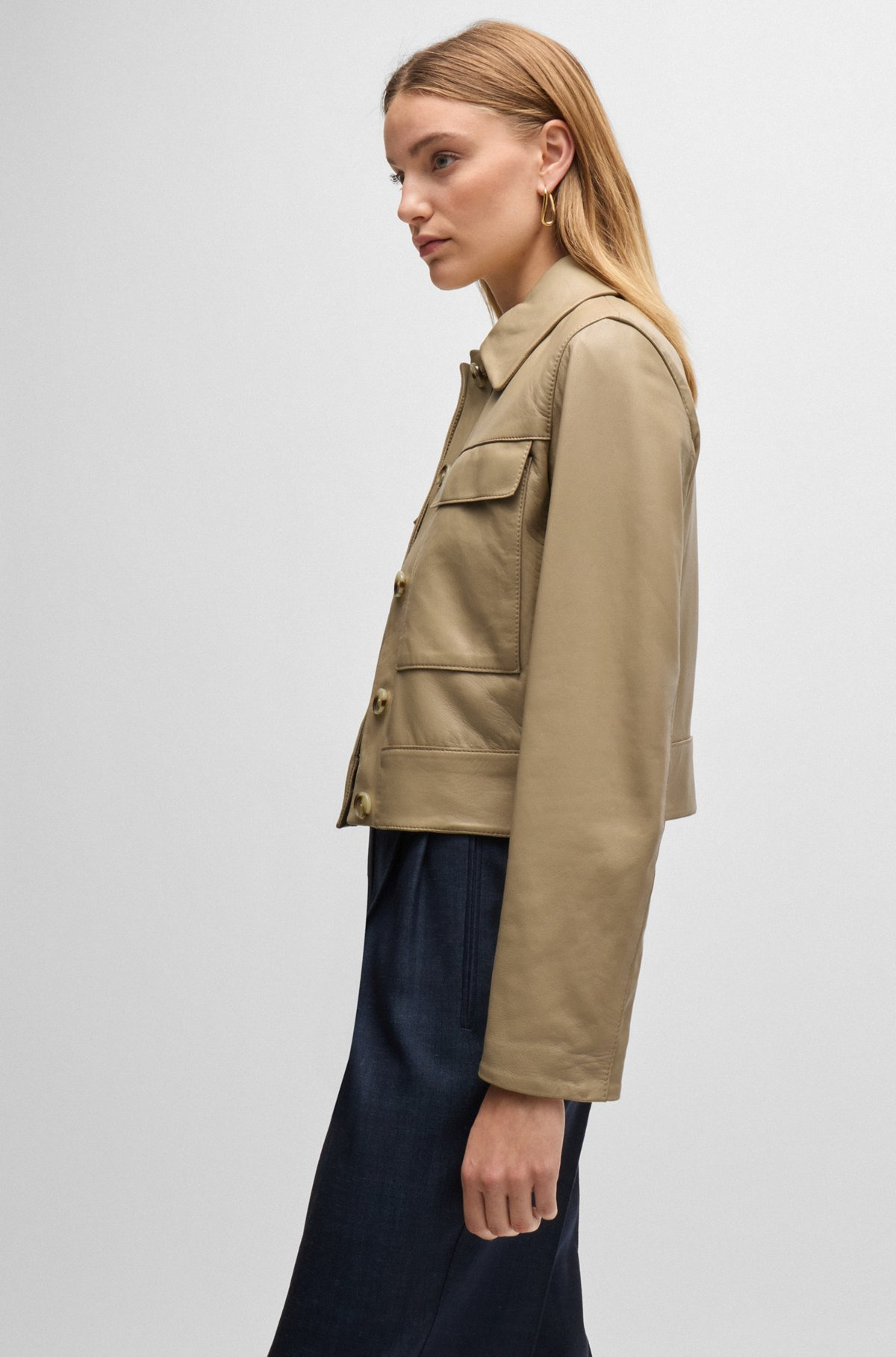 LEATHER JACKET WITH CONTRAST CUFFS AND BUTTONED CLOSURE - 6