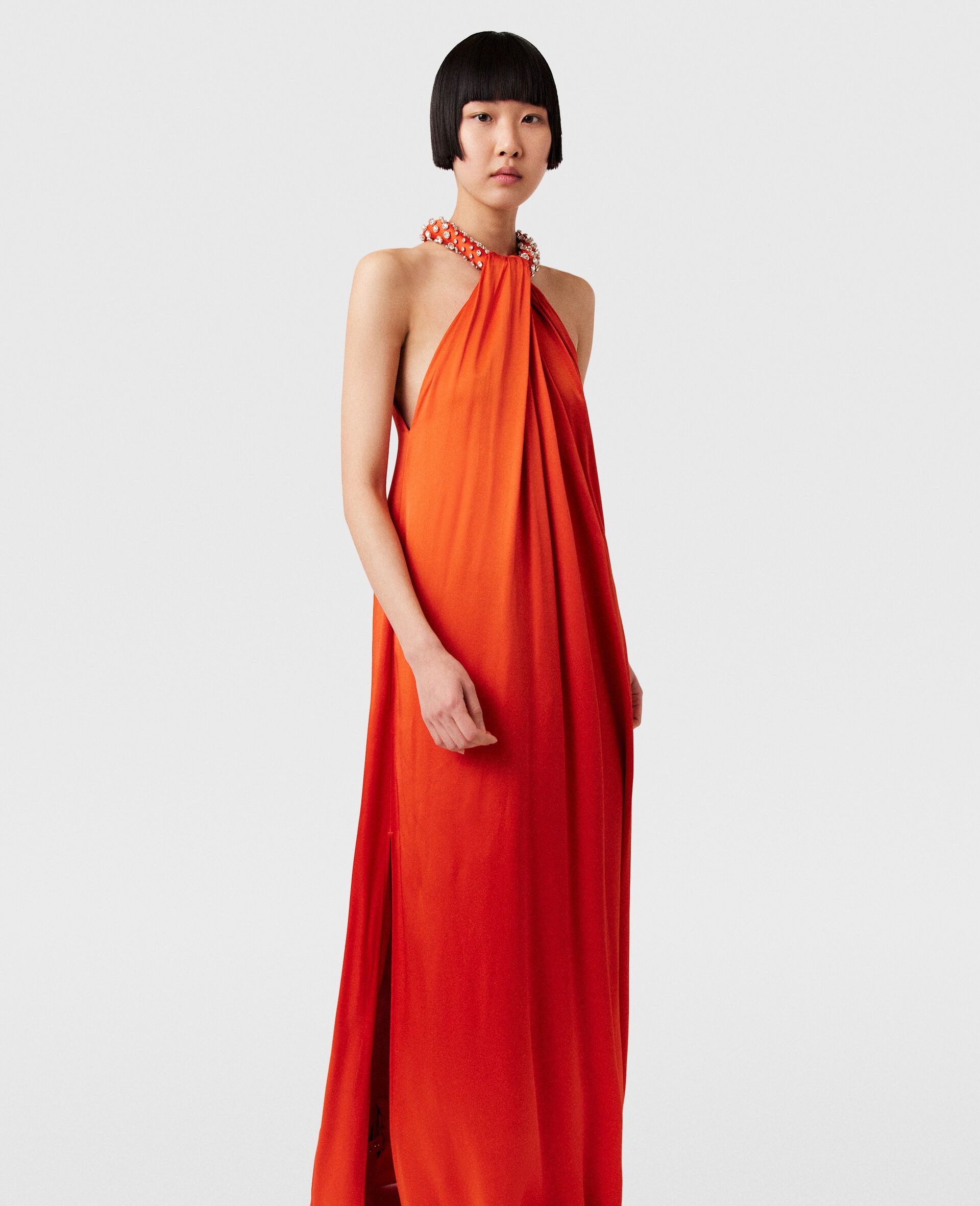 Crystal Halterneck Satin Maxi Dress - 2