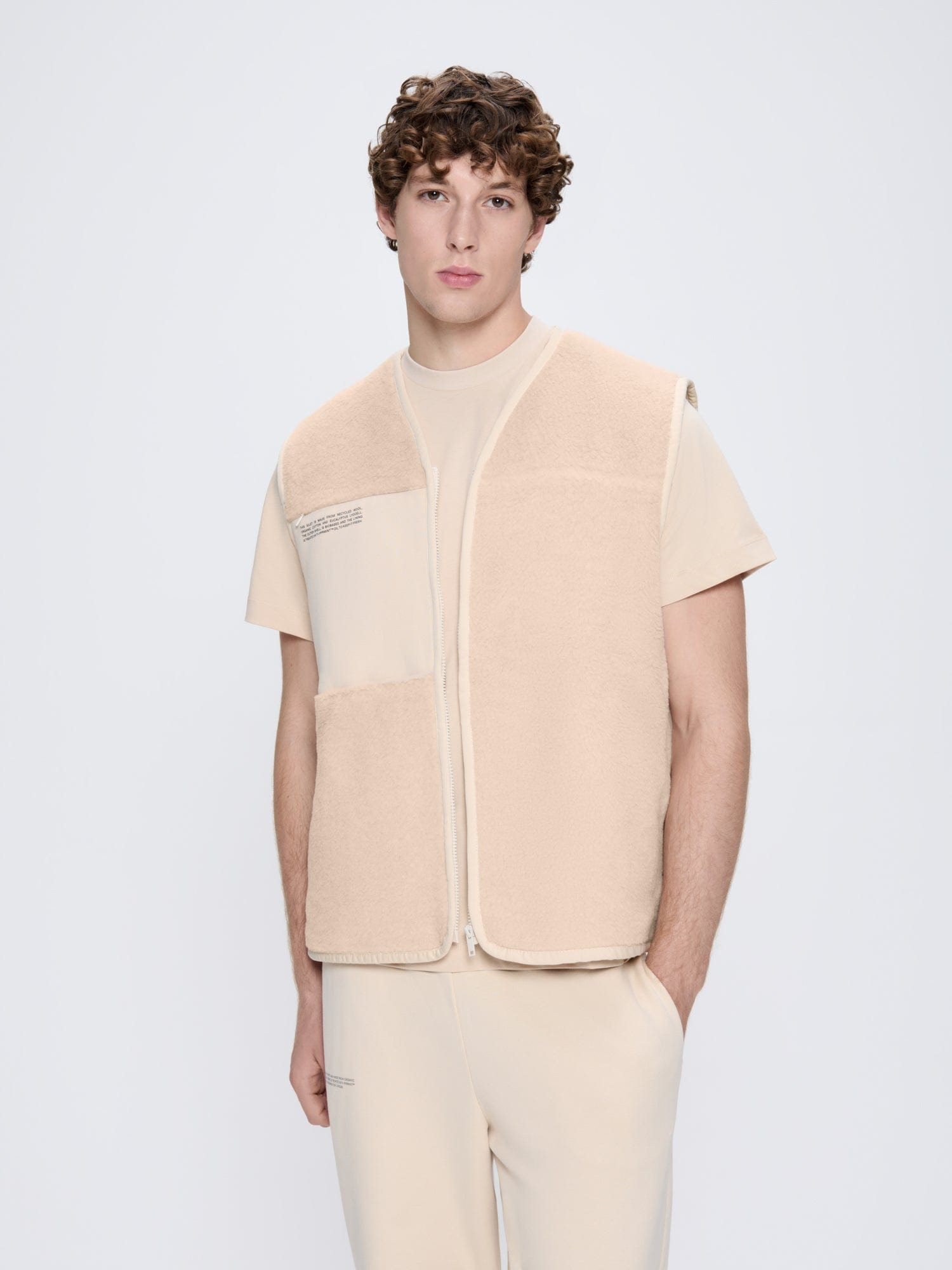 Mens Recycled Wool Fleece Gilet - Sand - 3