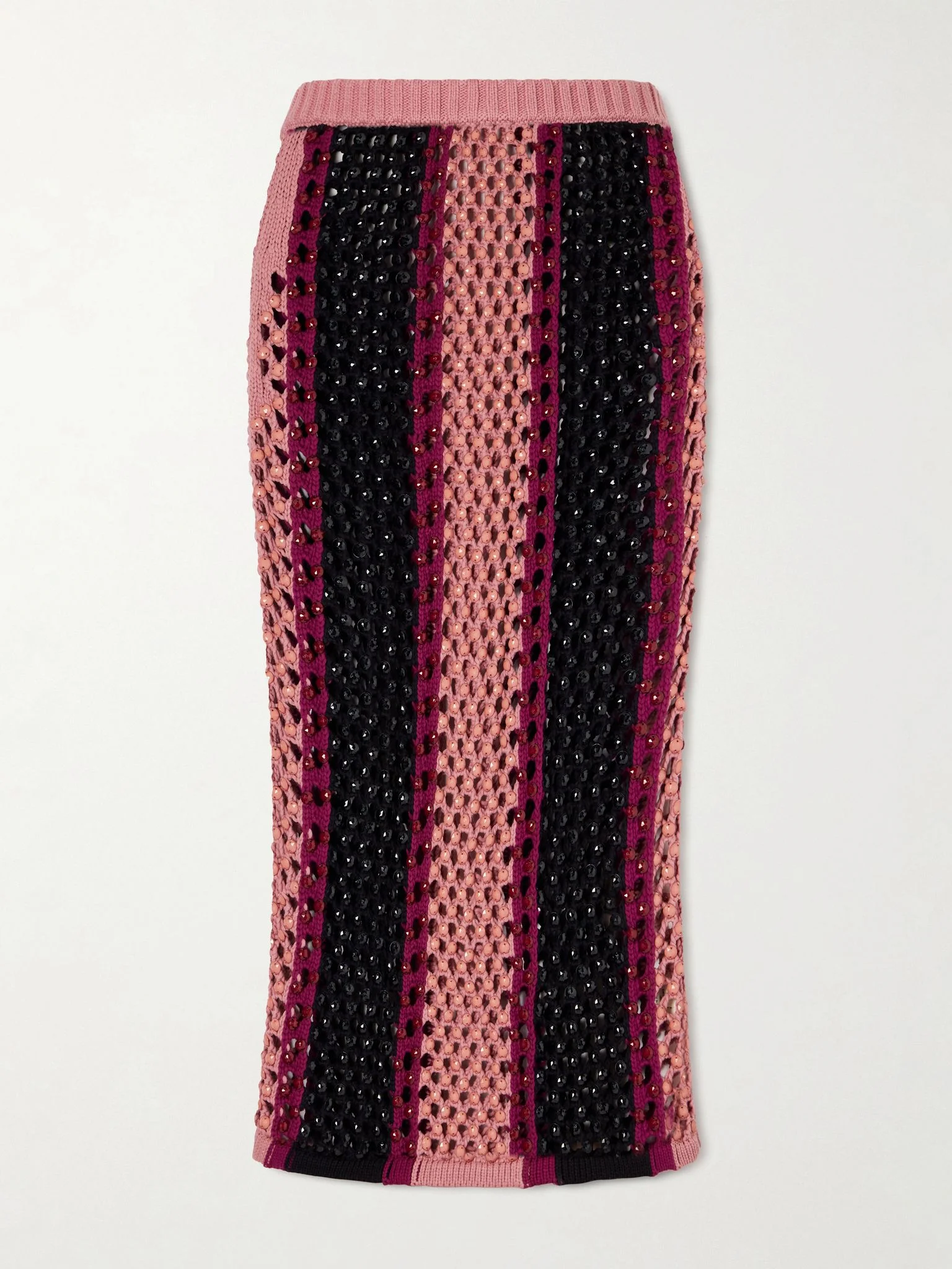 Spice crystal-embellished striped crocheted cotton-blend midi skirt Multi - 1