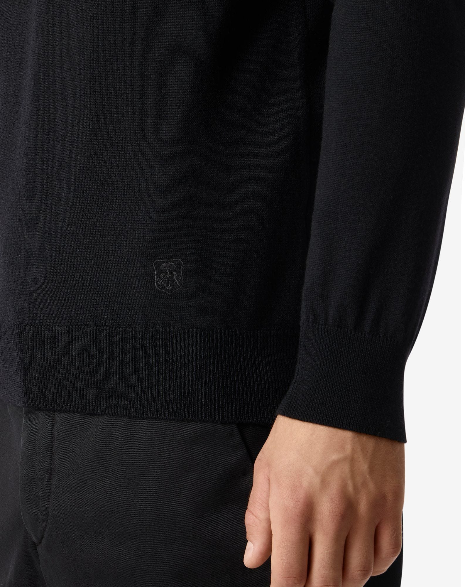 Black zip-up extra fine wool polo shirt - 5