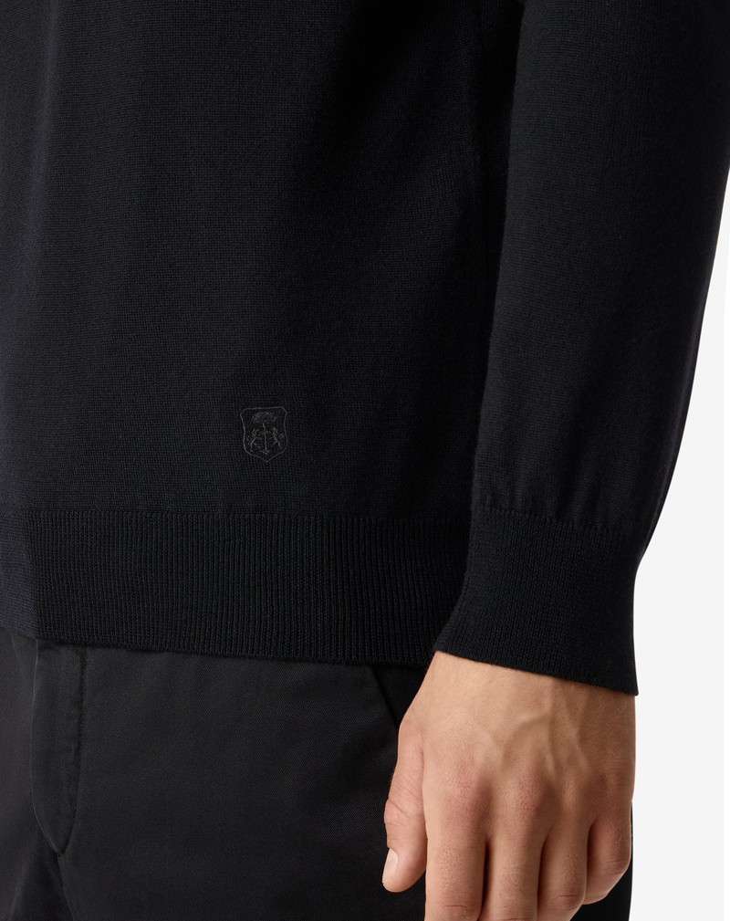 Black zip-up extra fine wool polo shirt 5
