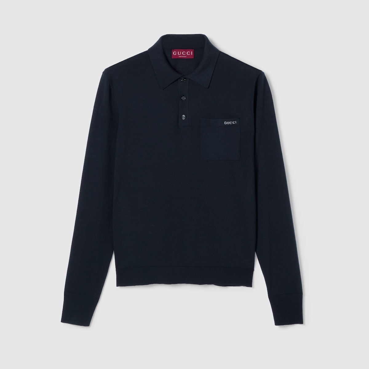 Fine wool knit polo top with intarsia - 1