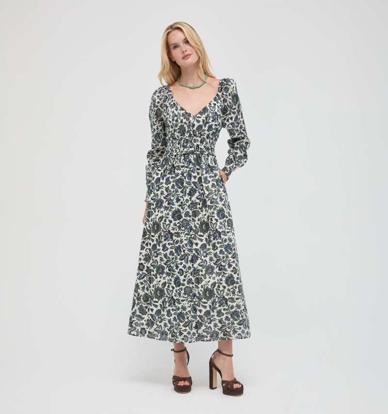 The Eugenia Nap Dress - Jacobean Bloom Blue/Green - 1