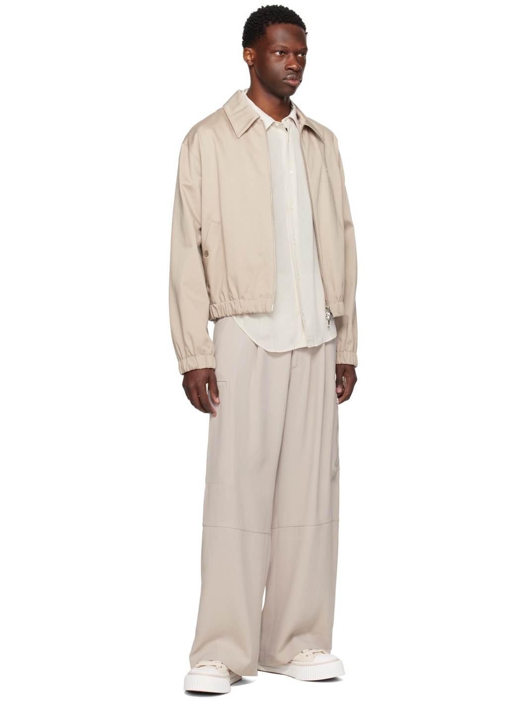 Beige Pleated Cargo Pants - 4