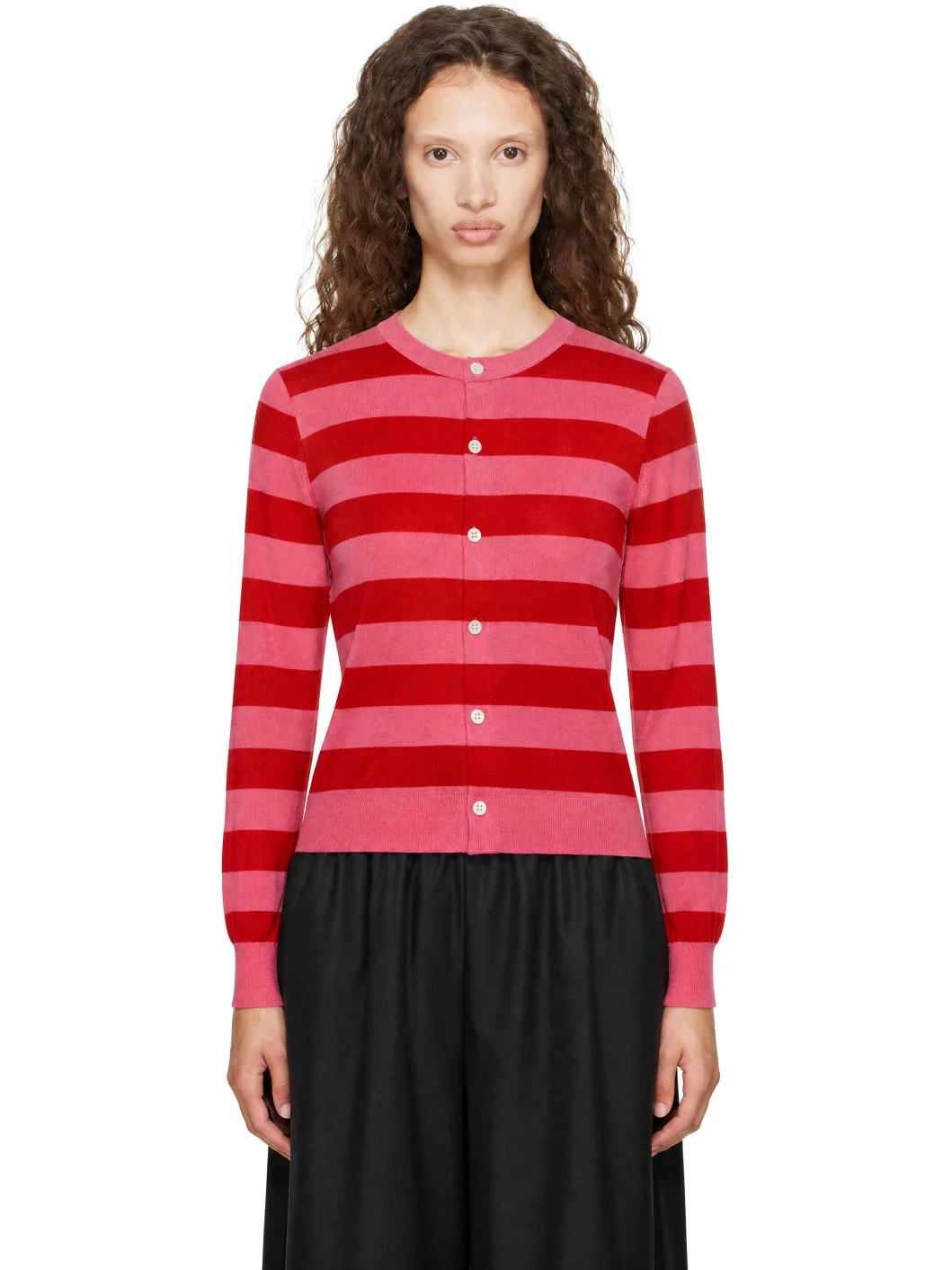 Pink & Red Wool Jersey Stripe Cardigan - 1