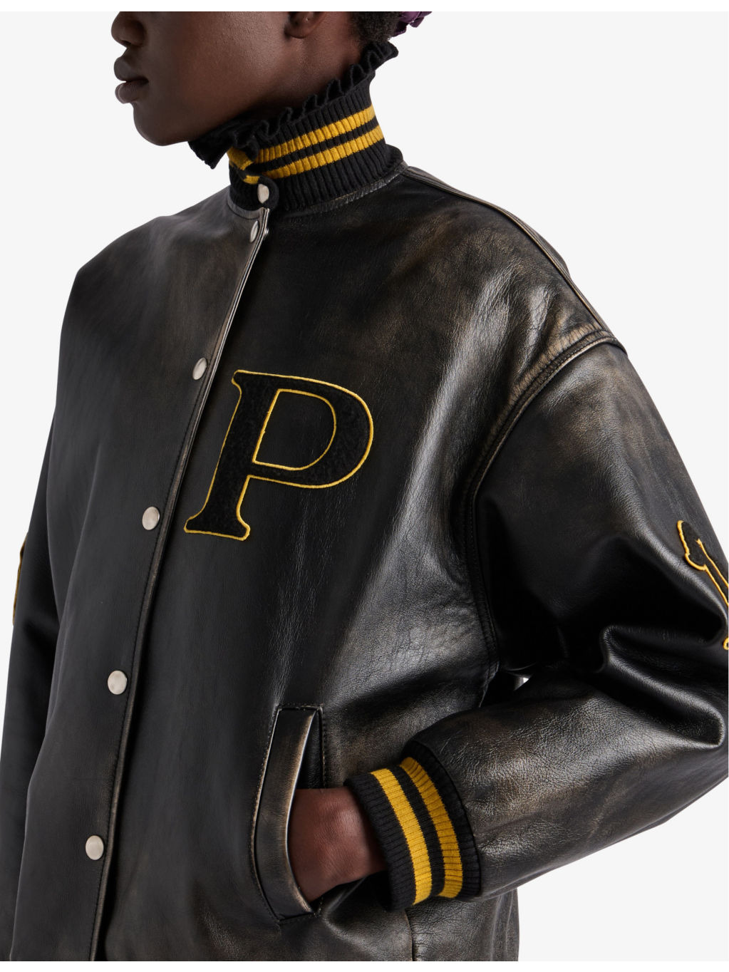 Patch-motif relaxed-fit leather bomber jacket - 3
