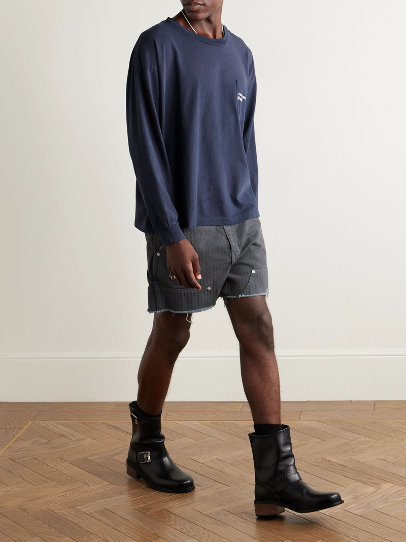 Enfants Riches Déprimés Distressed Logo-Print Cotton-Jersey T-Shirt Navy outlook