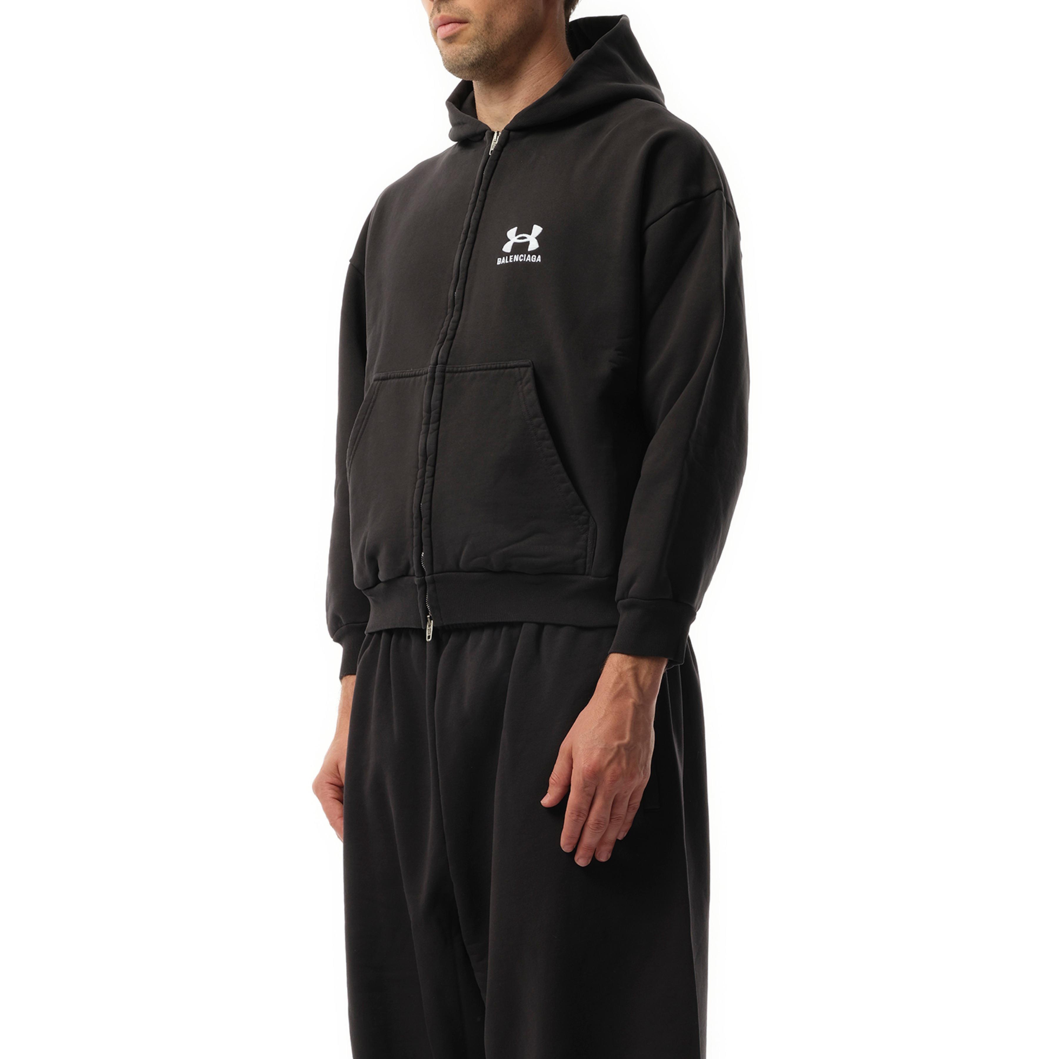 Under Armour Zip-Up Hoodie in Washed Black/White - 5