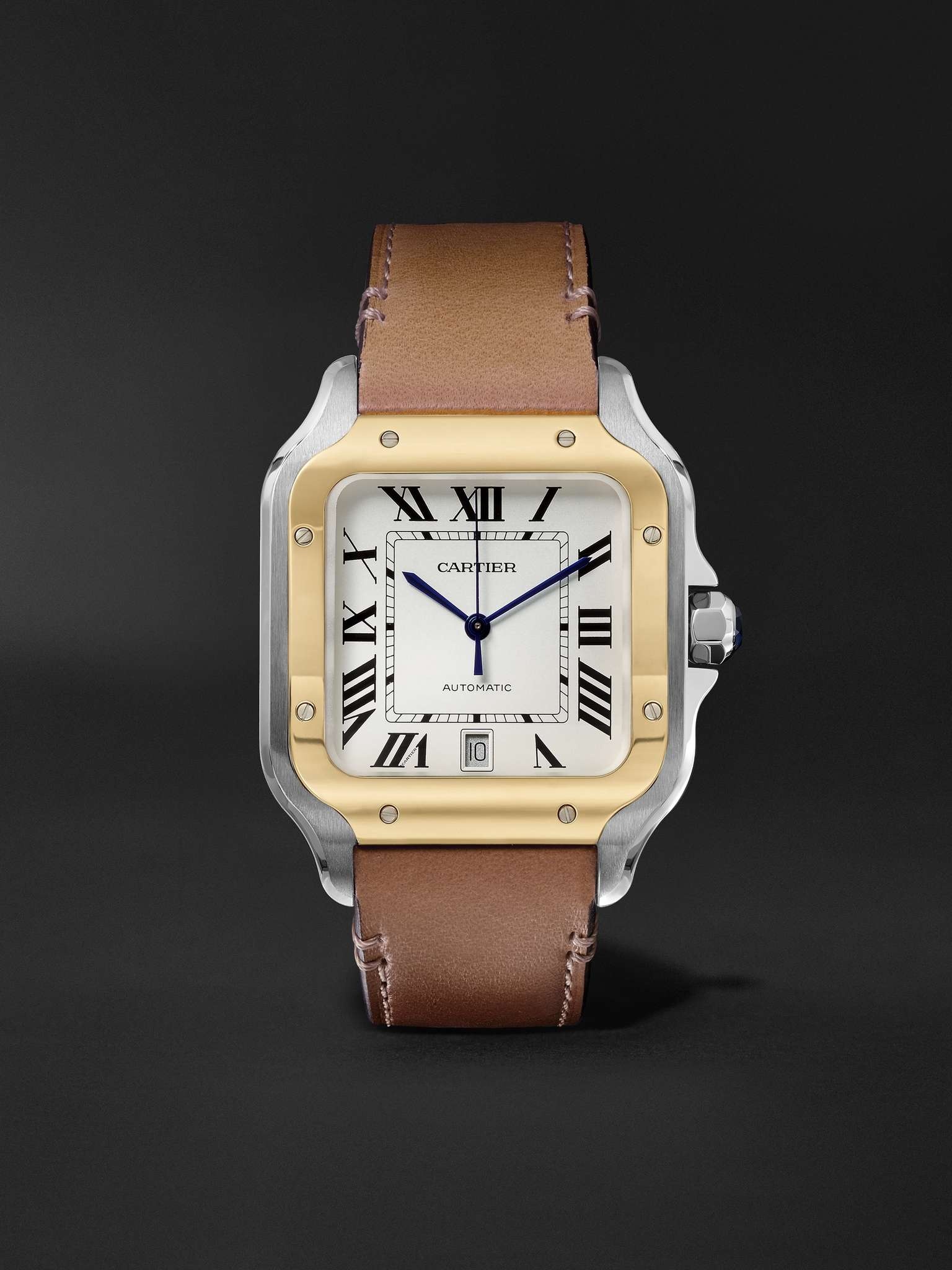 Santos Automatic 39.8mm 18-Karat Gold Interchangeable Stainless Steel and Leather Watch, Ref. No. W2 - 3