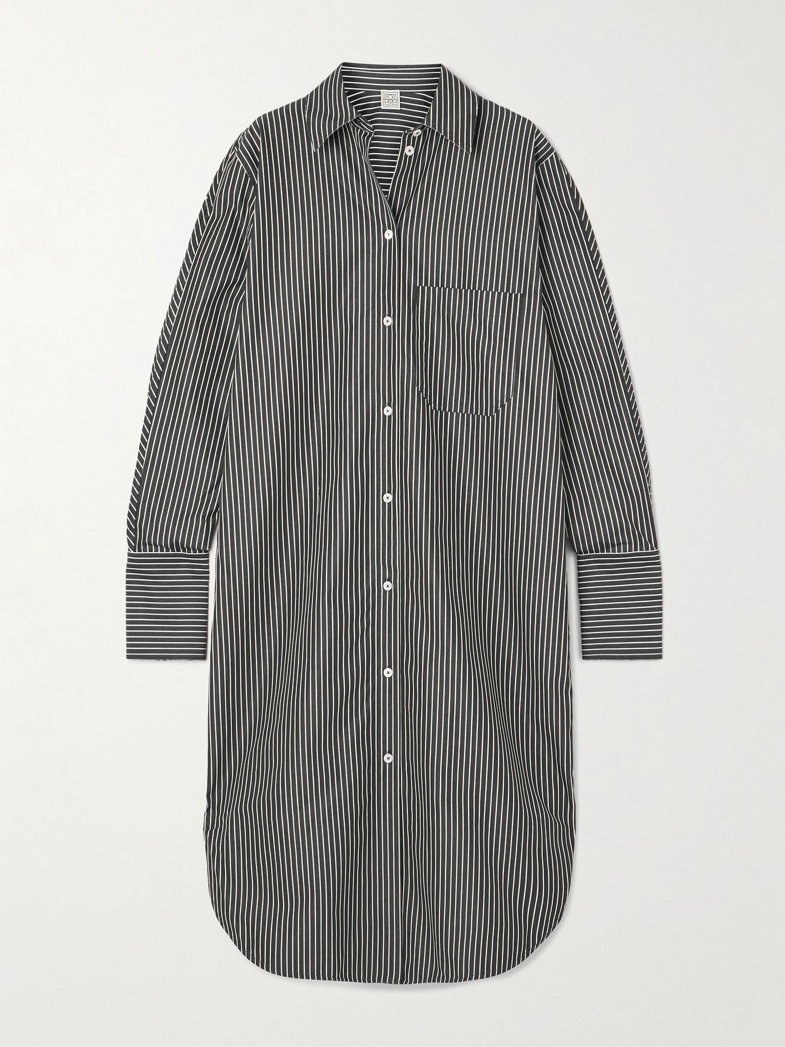 Striped organic cotton-poplin midi shirt dress Black - 1