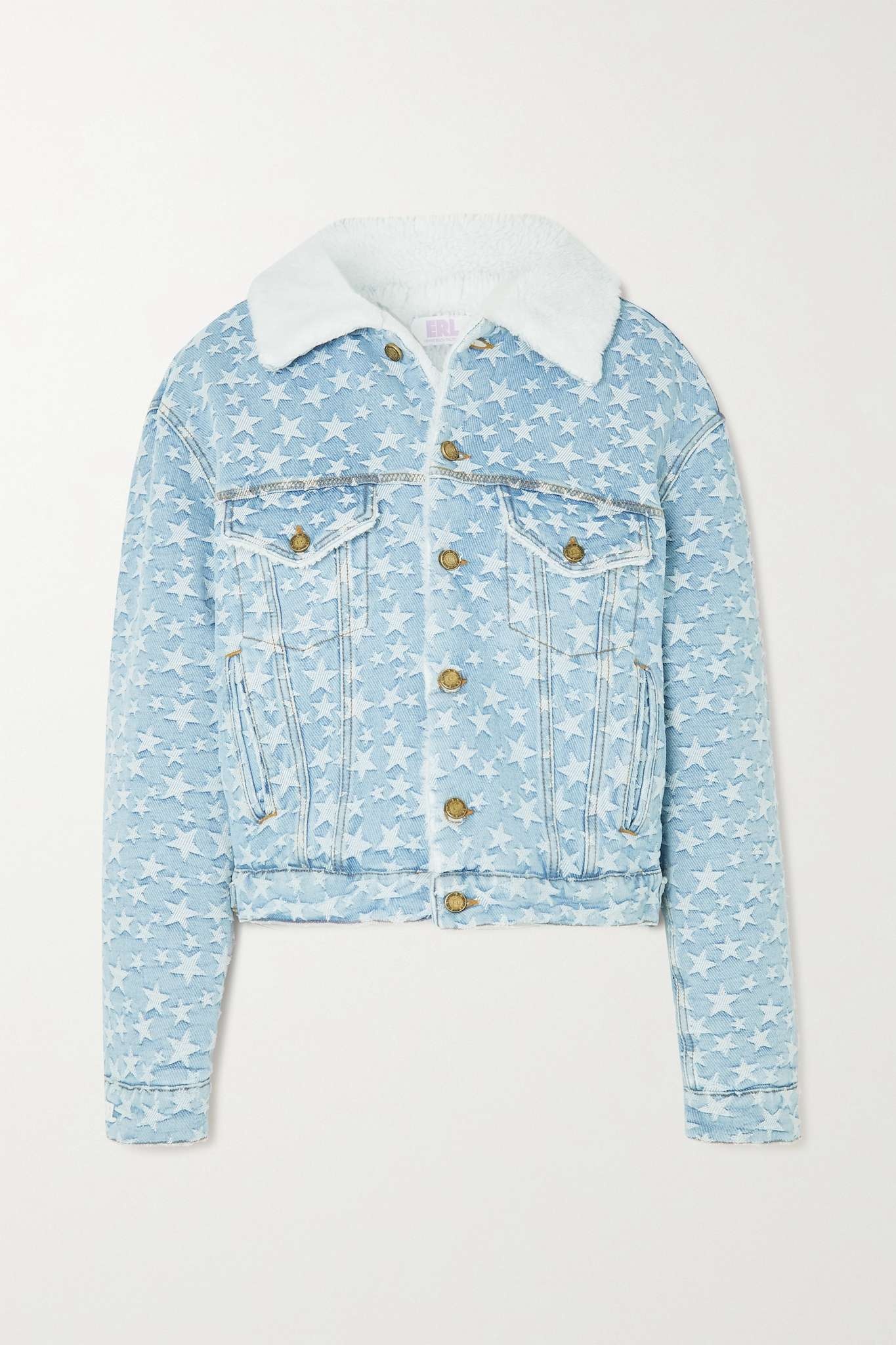 Fleece-trimmed denim-jacquard jacket - 1