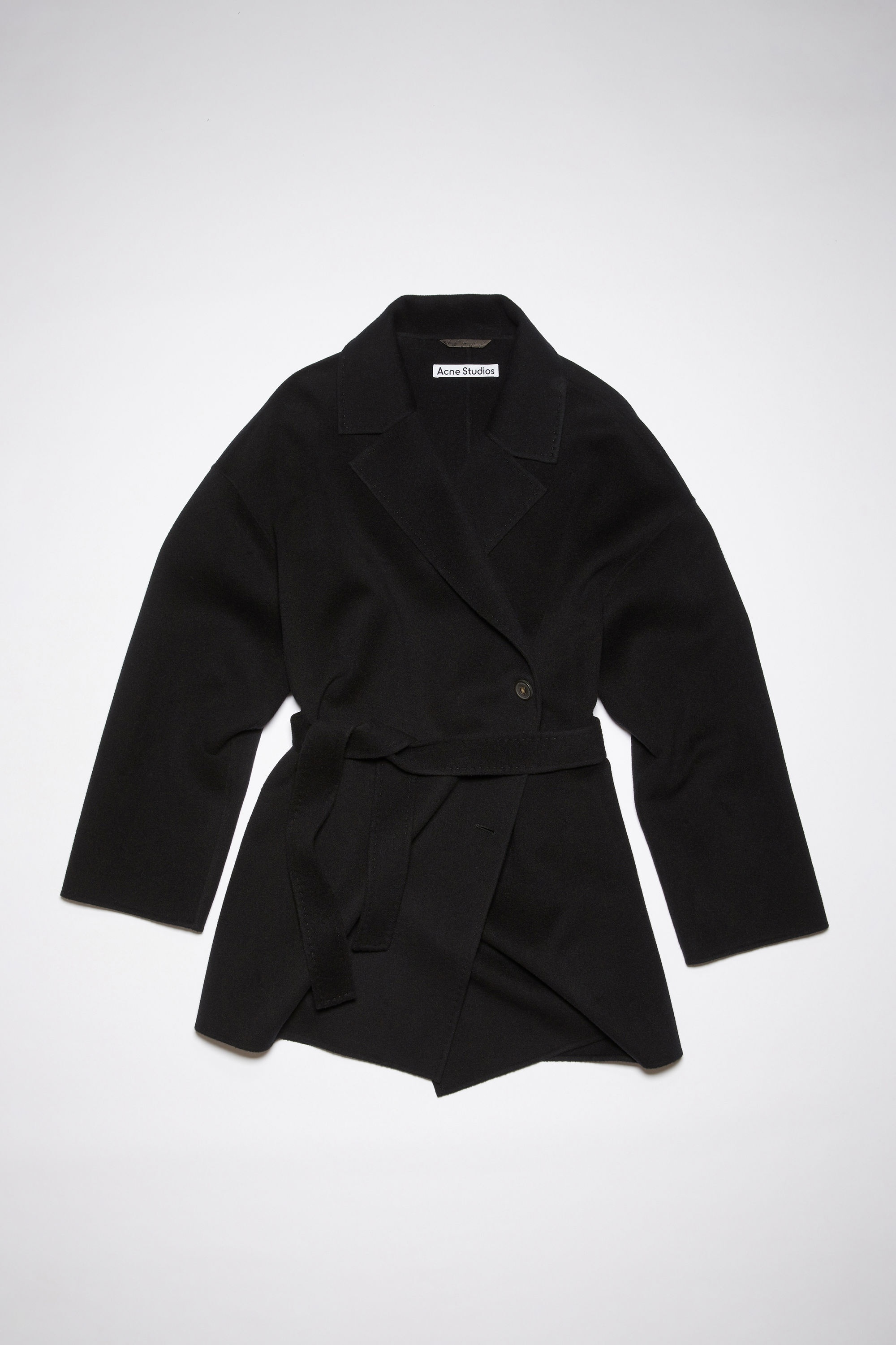 Belted wool coat - Black - 7