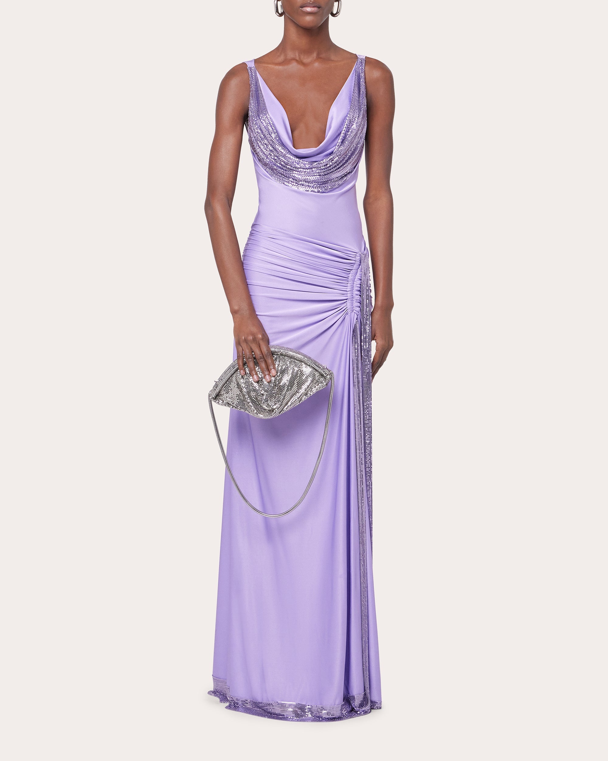 Chainmail Jersey Cowl Neck Maxi Dress - 2