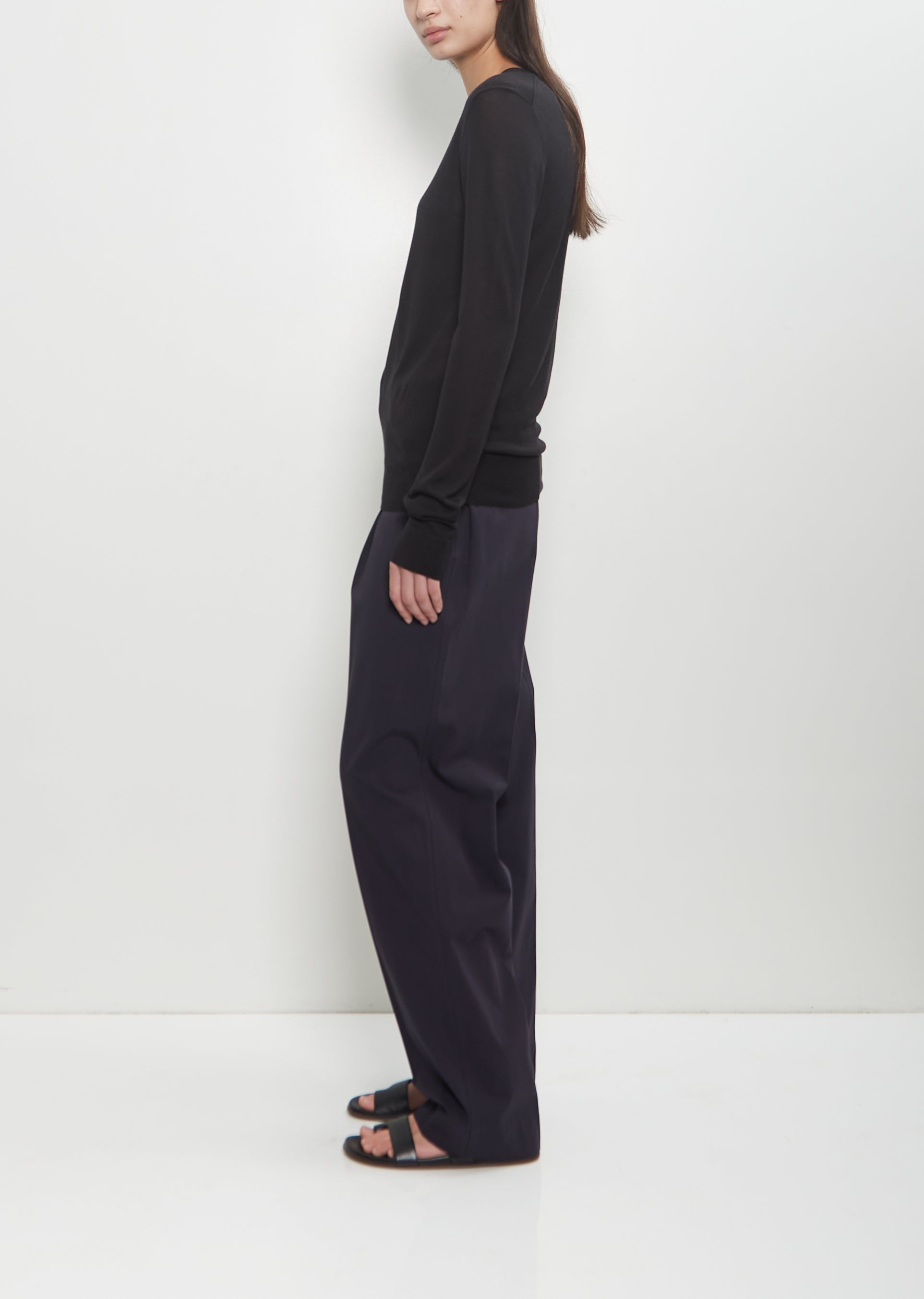 Fine Silk Crew-Neck Knit — Black - 2