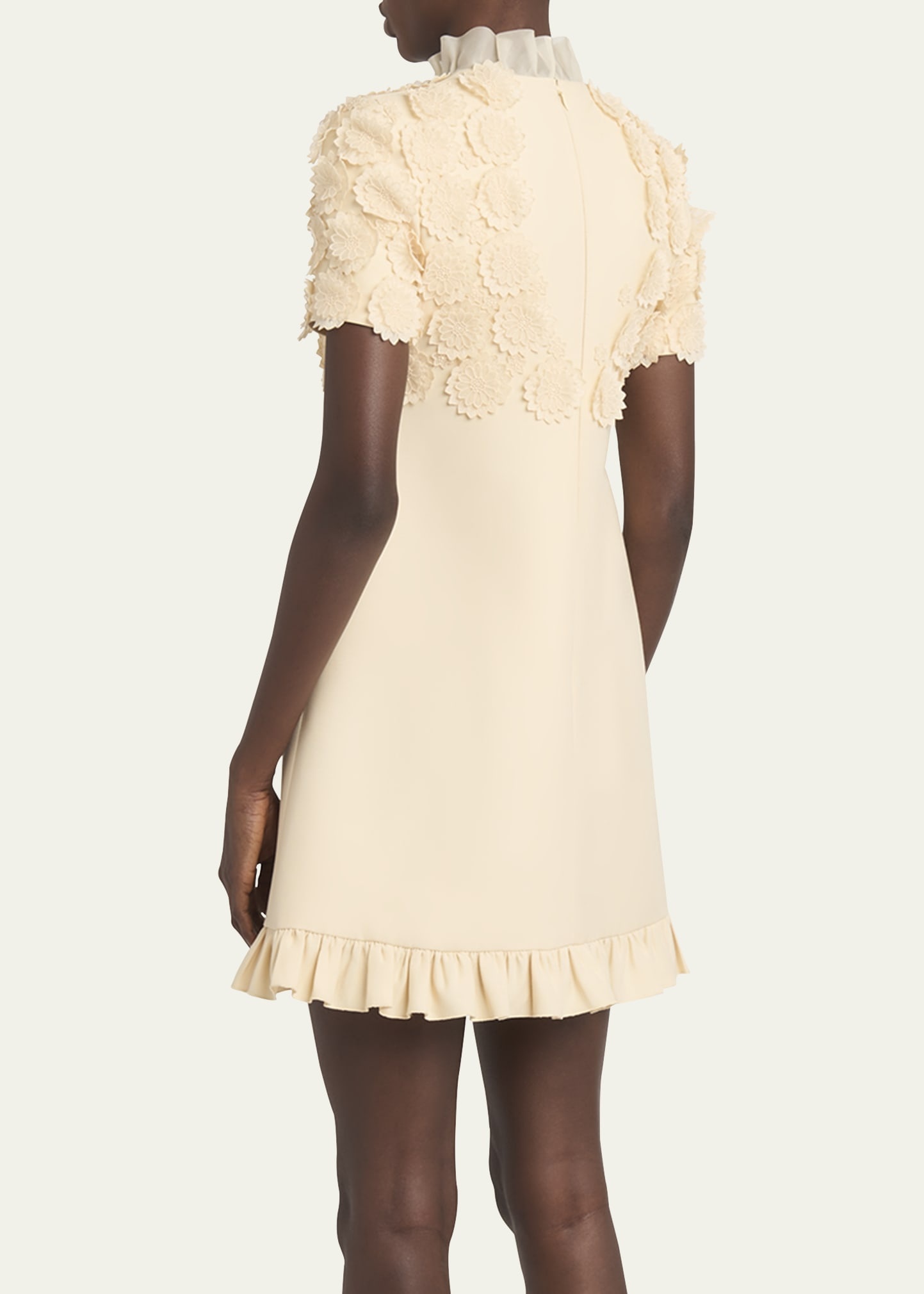 Floral Applique Crepe Mini Dress - 3