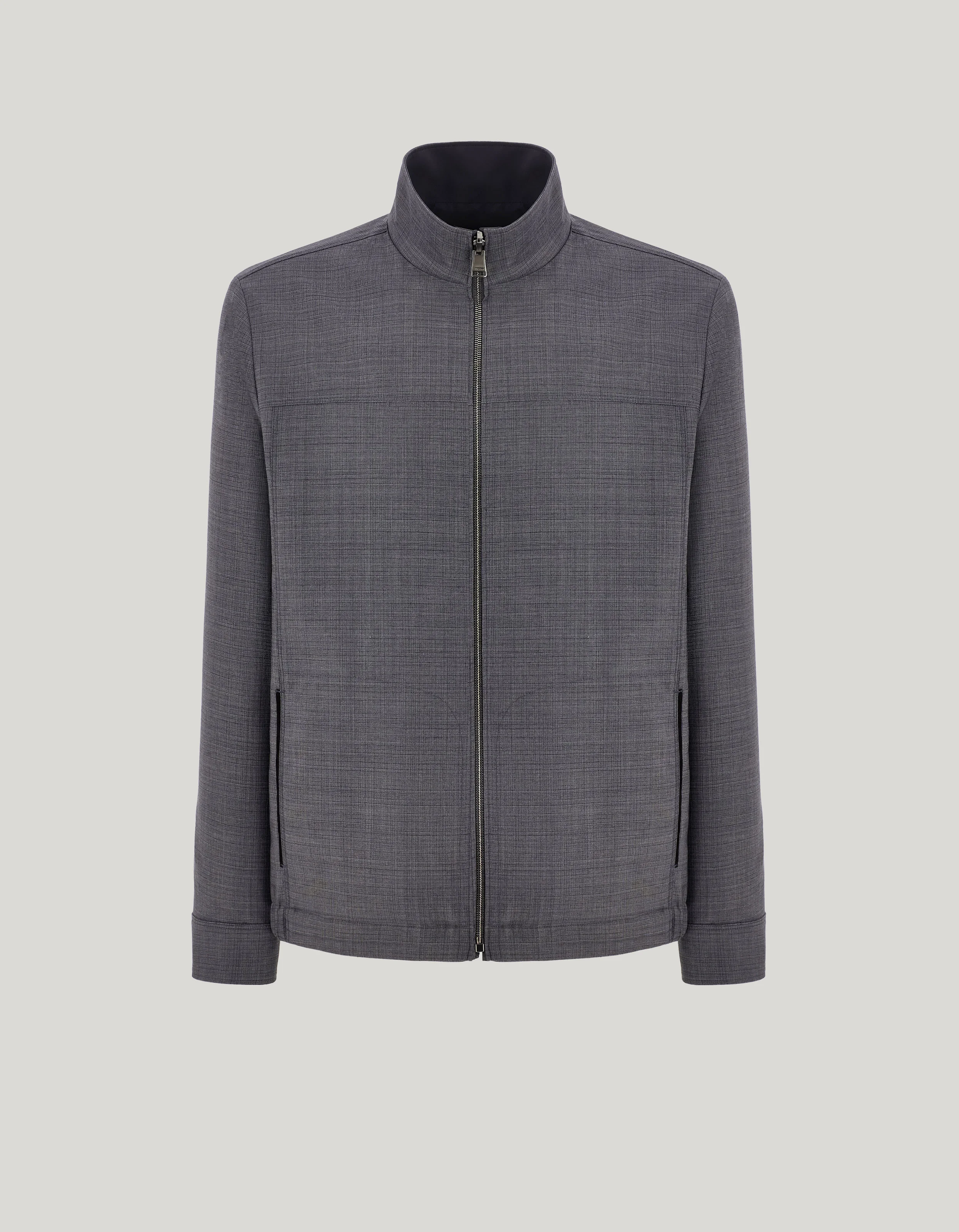 SLATE GRAY WOOL AND TECHNICAL FABRIC REVERSIBLE JACKET - 1