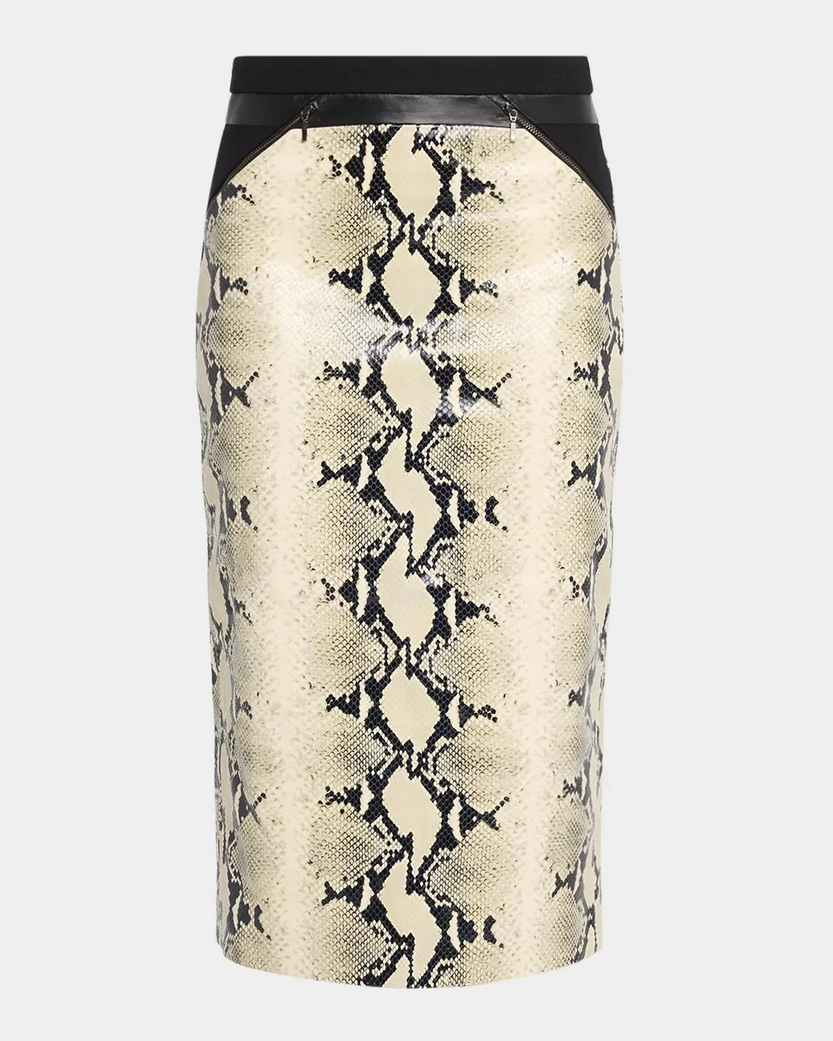 Blocked Python Embossed Leather Midi Pencil Skirt - 1