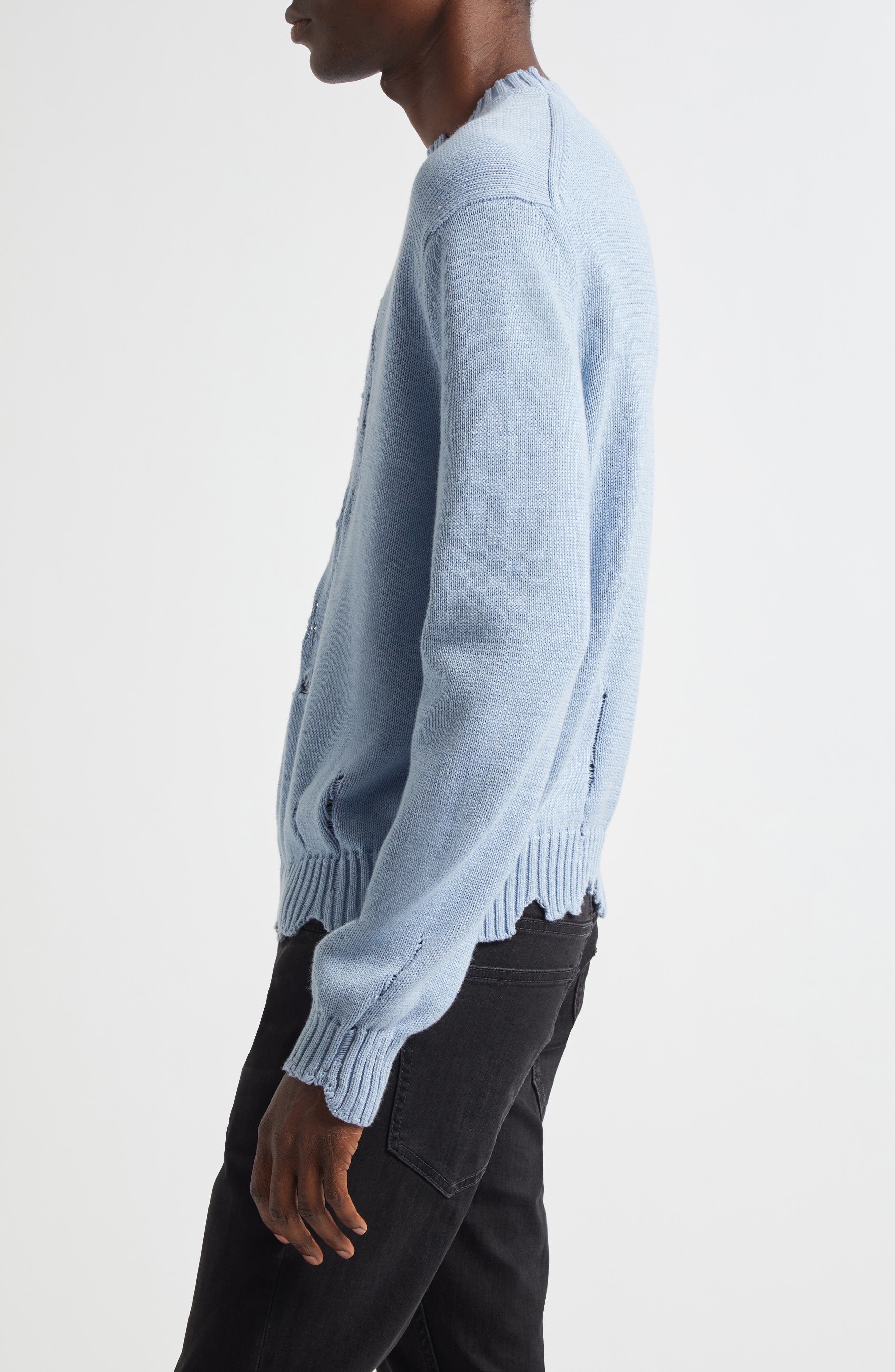 McQueen Distressed Skull Crewneck Sweater in Shirting Blue at Nordstrom - 3