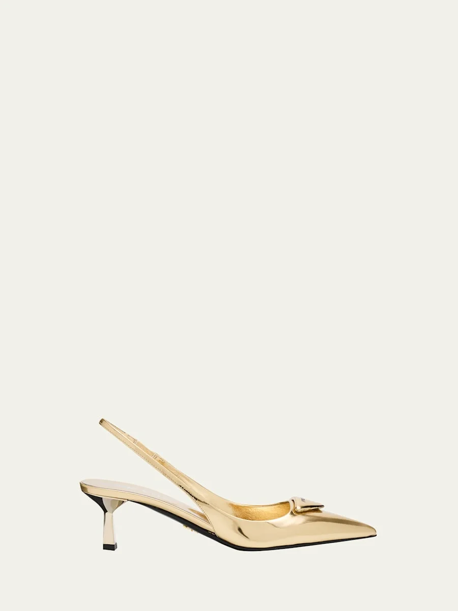 55mm Metallic Leather Slingback Pumps - 1