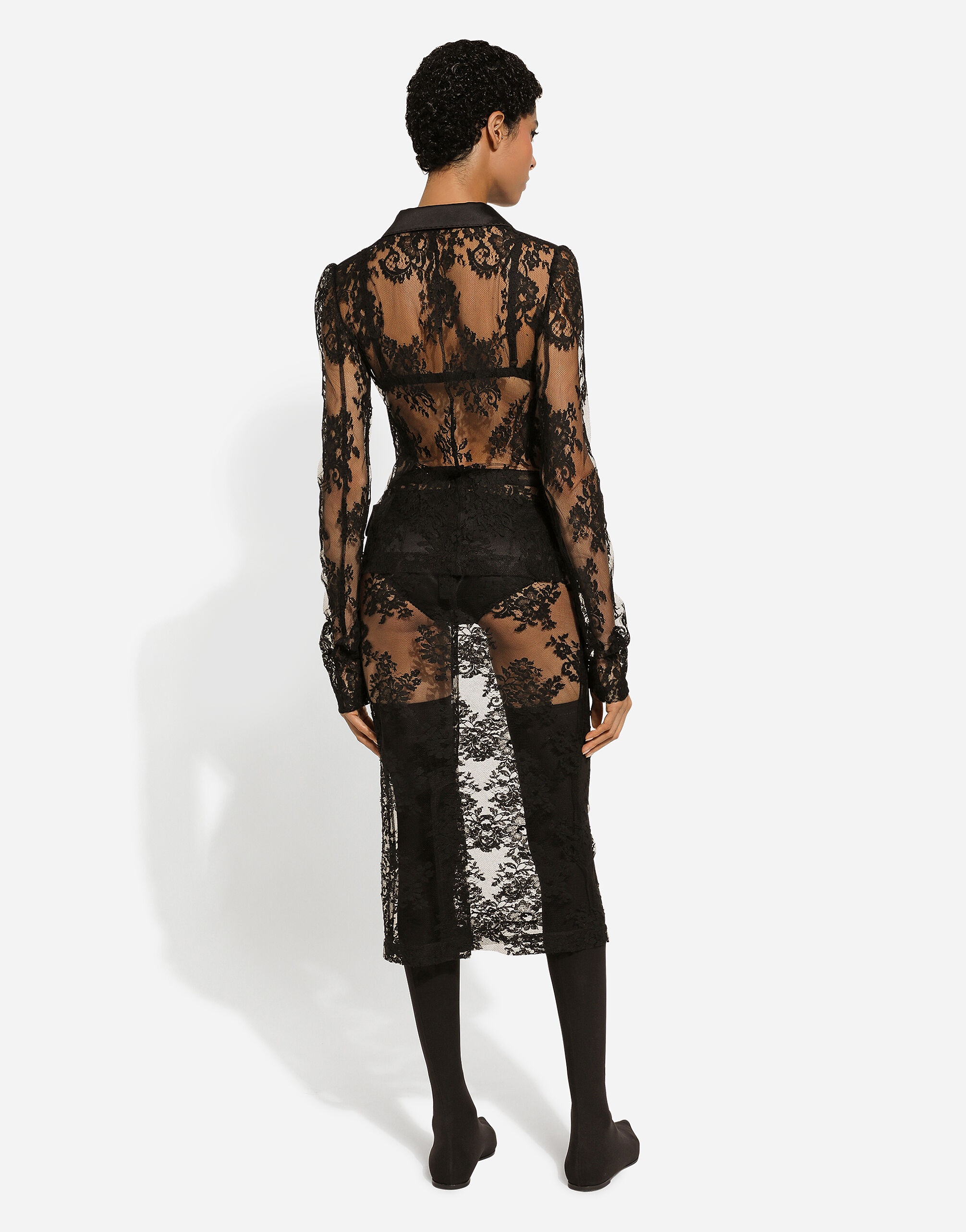 Floral lace jacket with satin details - 4