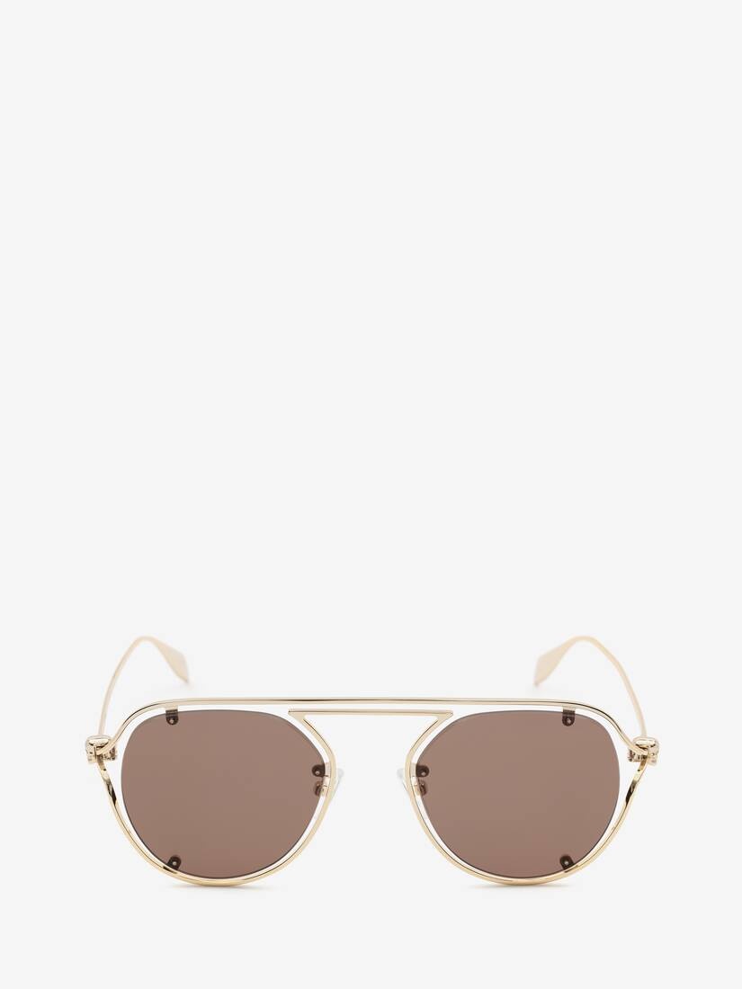 Skull Hinge Round Sunglasses in Gold - 1