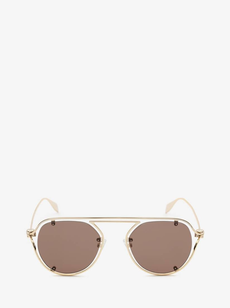 Skull Hinge Round Sunglasses in Gold 1