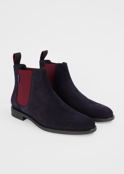 Paul Smith Navy Suede 'Cedric' Boots With Burgundy Trim outlook