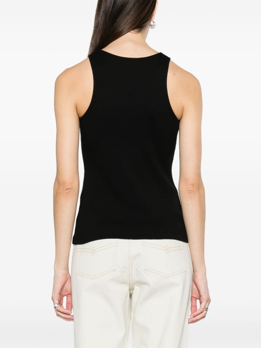 logo-brooch fine-ribbed tank top - 4