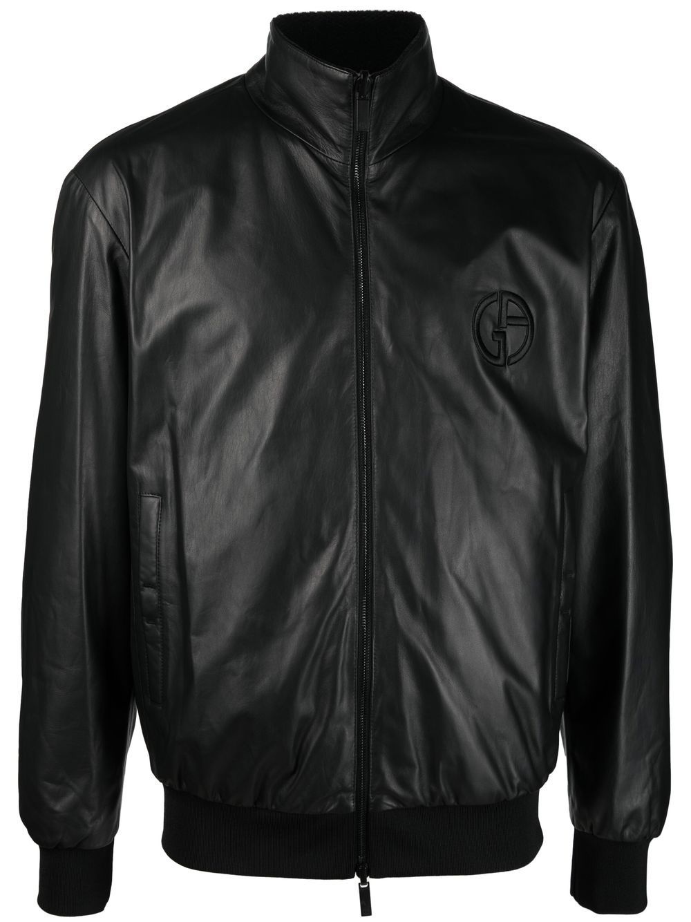 embossed-logo leather jacket - 1