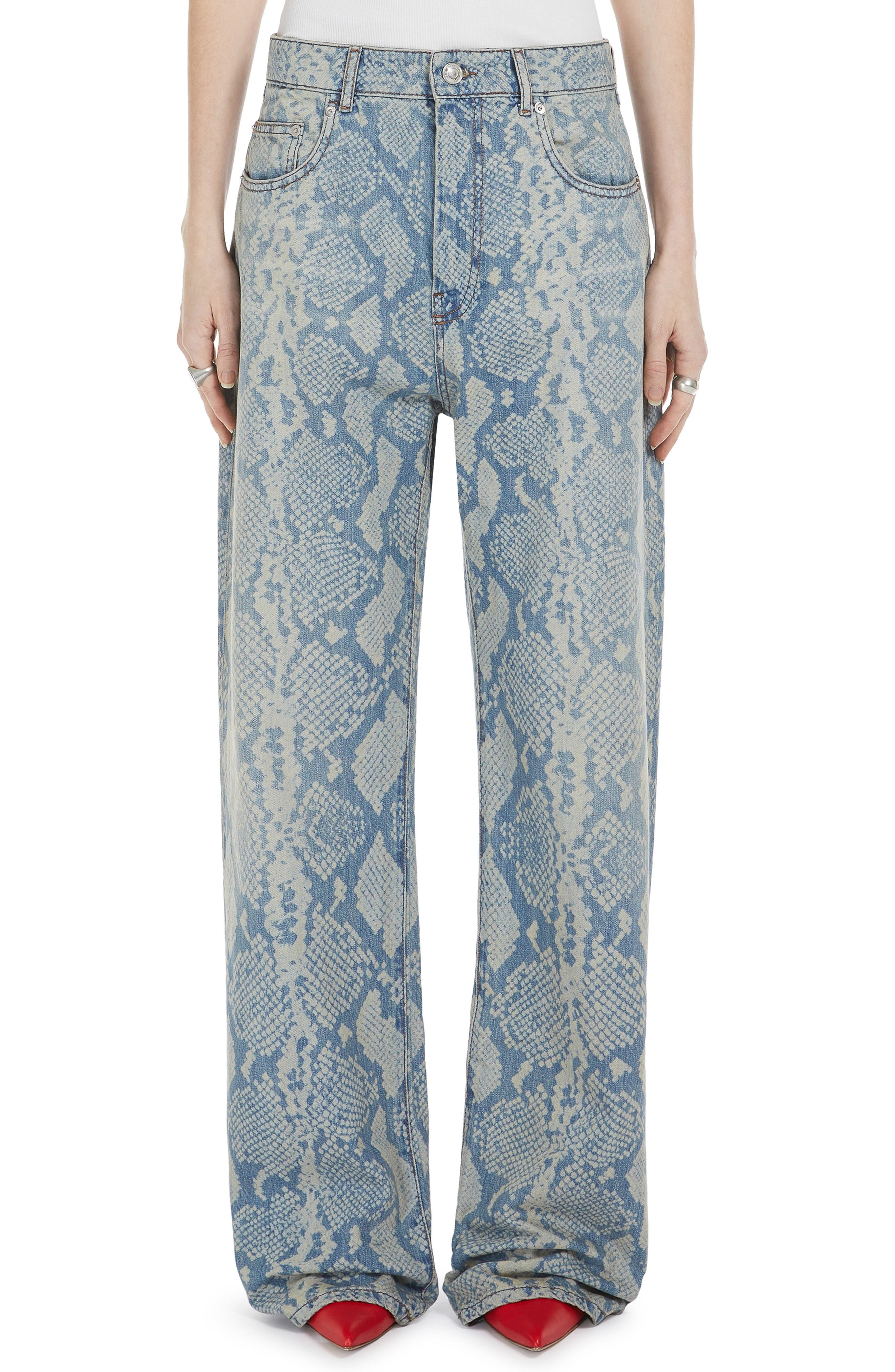 Python Print Denim Wide Leg Jeans - 1