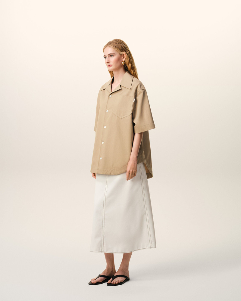 BEIGE COTTON SHORT SLEEVE CAMP COLLAR WIDE SHIRT 6