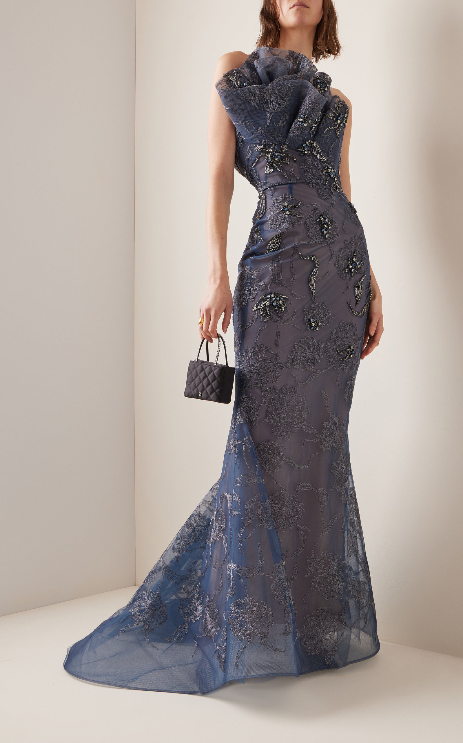 Metallic Embroidered Tulle Gown purple - 3