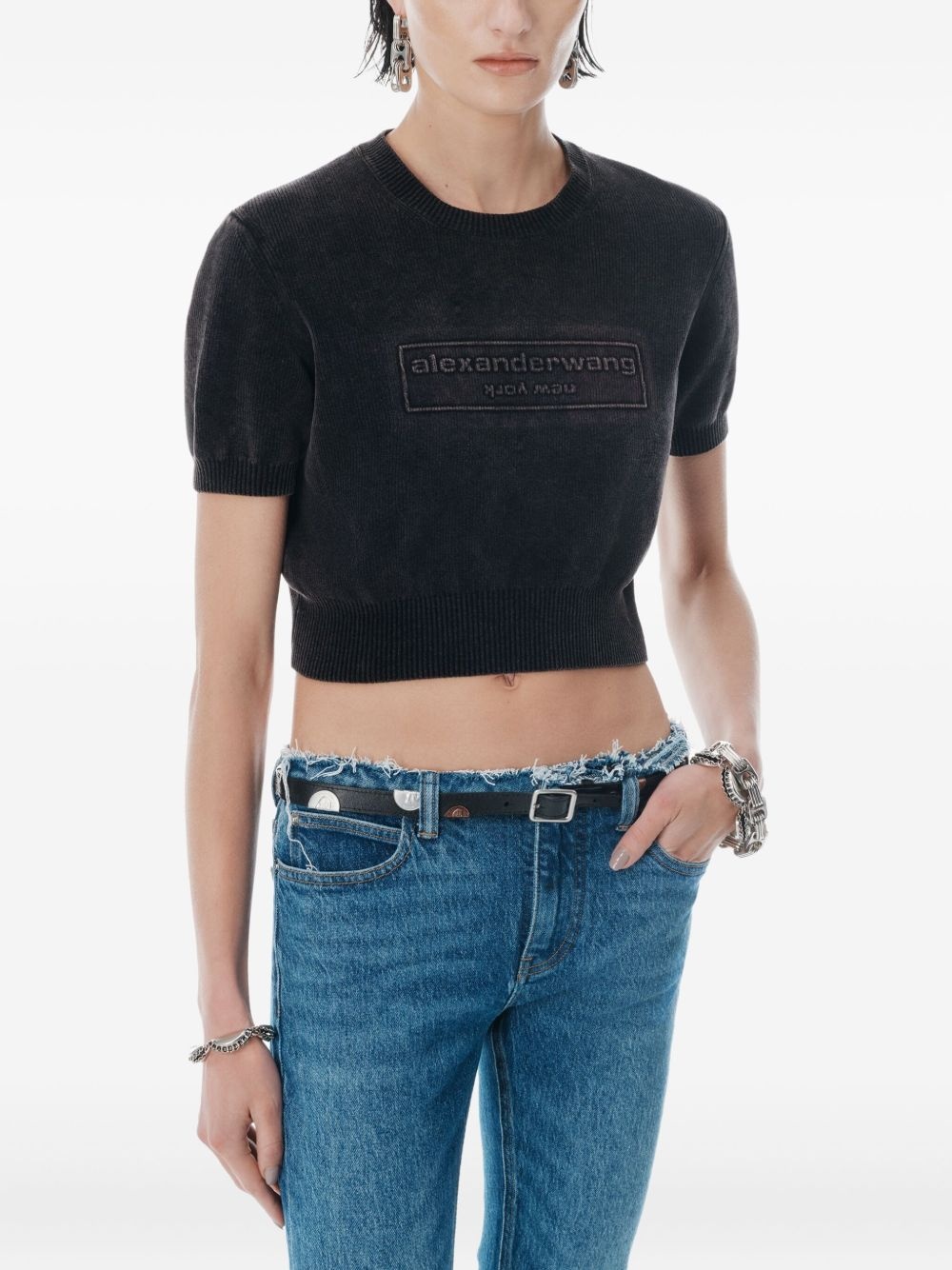 logo-embossed short-sleeve knit top - 3