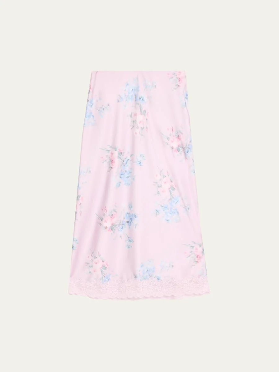 Janella Floral Silk Midi Skirt - 1