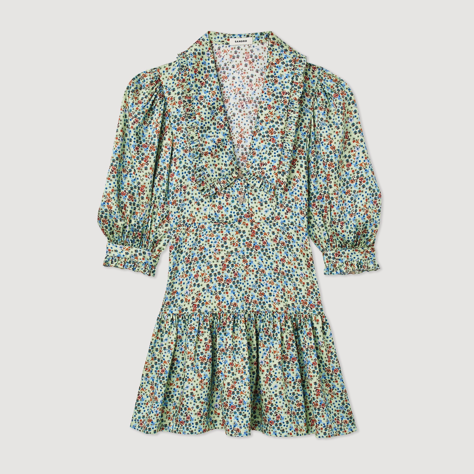 Short flowing dress with floral print - 1