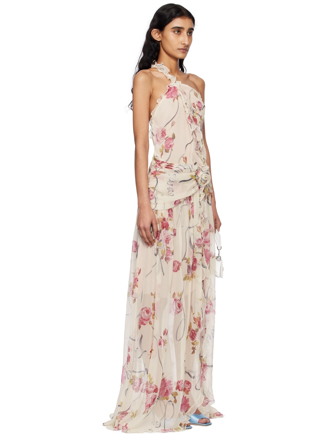 Off-White & Pink One-Shoulder Creponne Maxi Dress - 2