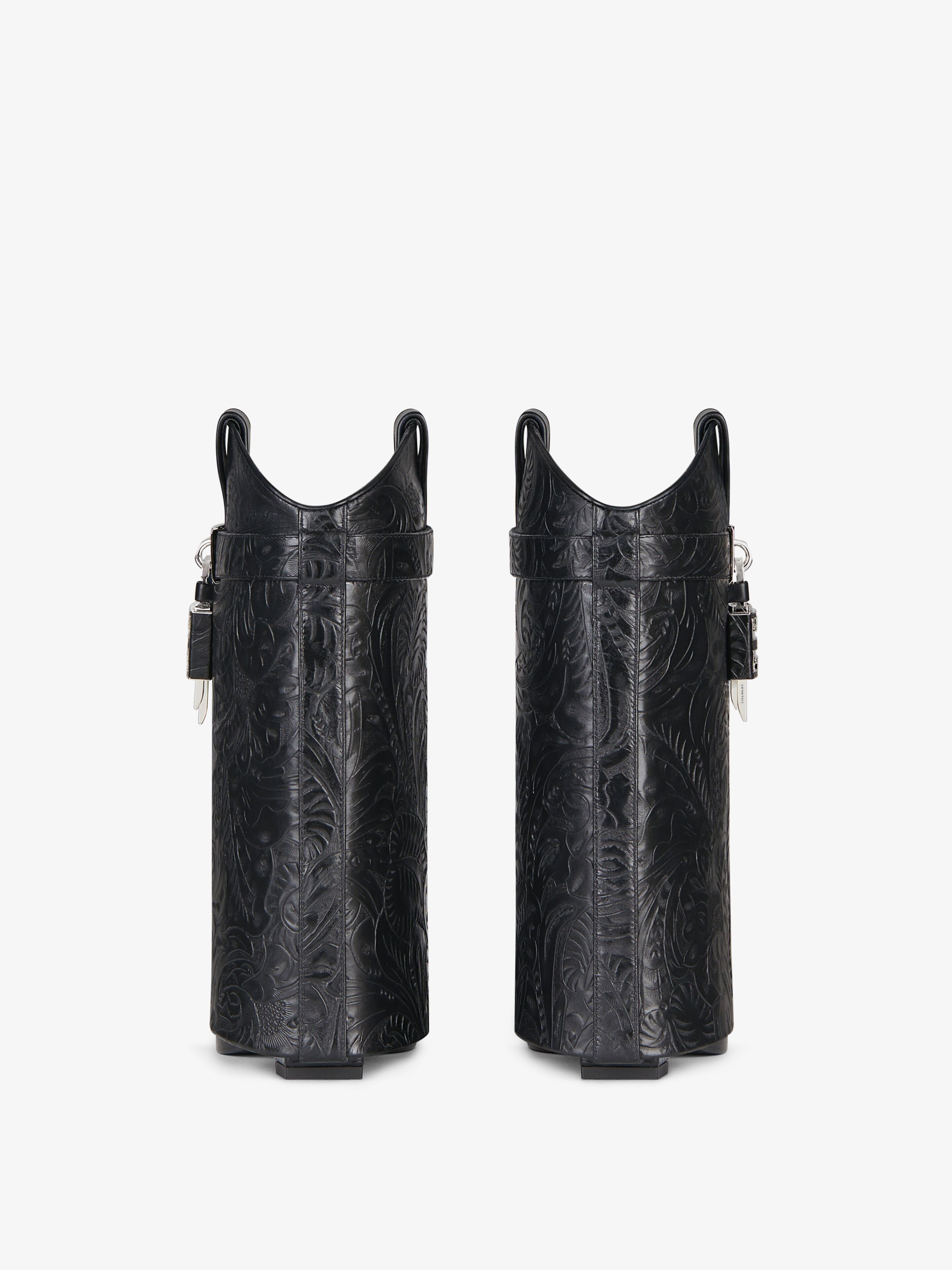 SHARK LOCK COWBOY ANKLE BOOTS IN WESTERN LEATHER - 6