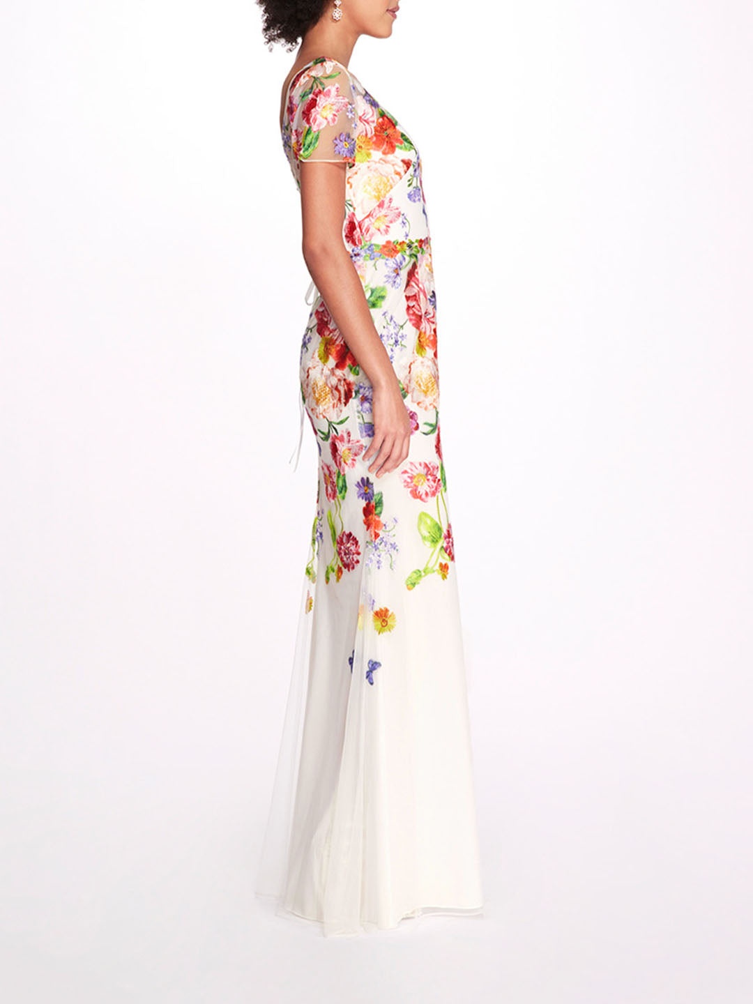 EMBROIDERED FLORAL V-NECK GOWN - 2