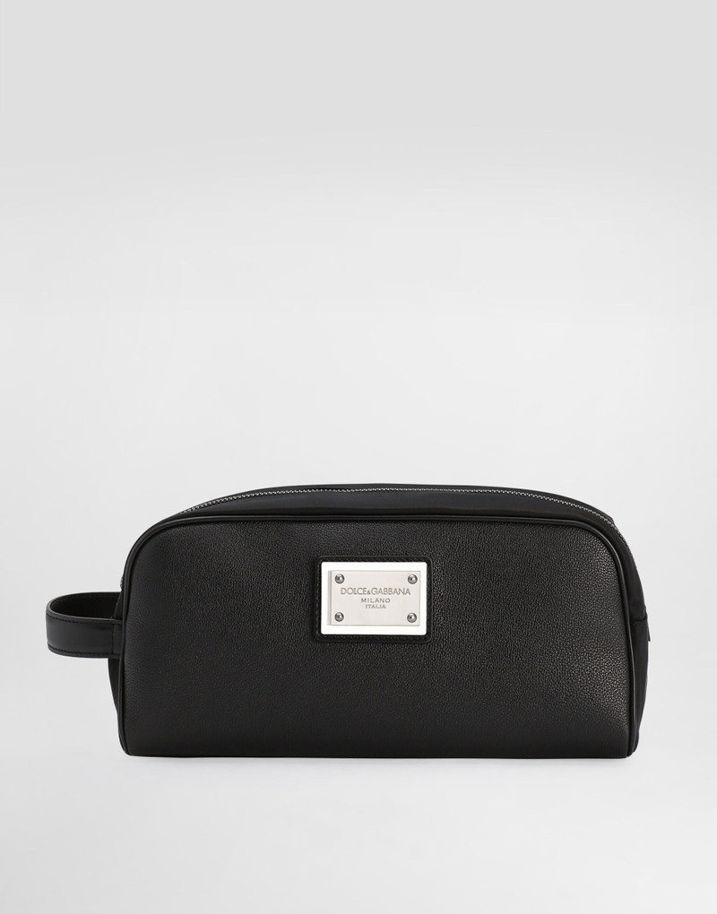 Grainy calfskin and nylon toiletry bag 1