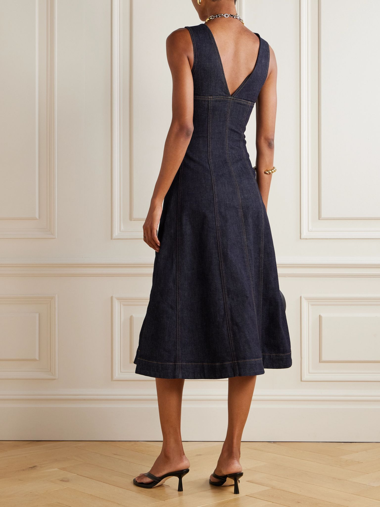 Paneled denim midi dress Blue - 3