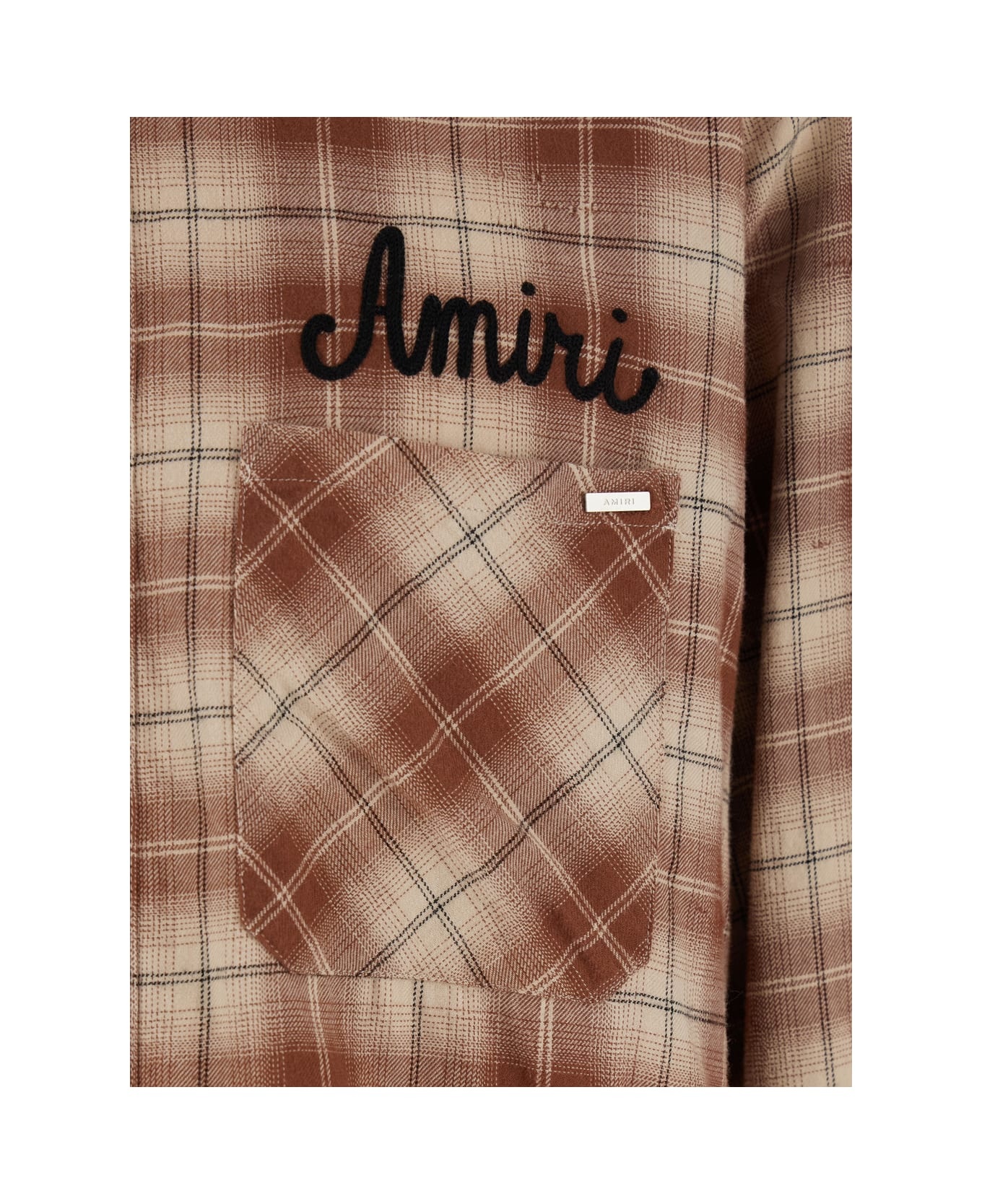 'shotgun' Beige Shirt With Logo Print On Front And Rear And All-over Check Motif In Cotton Man - 3