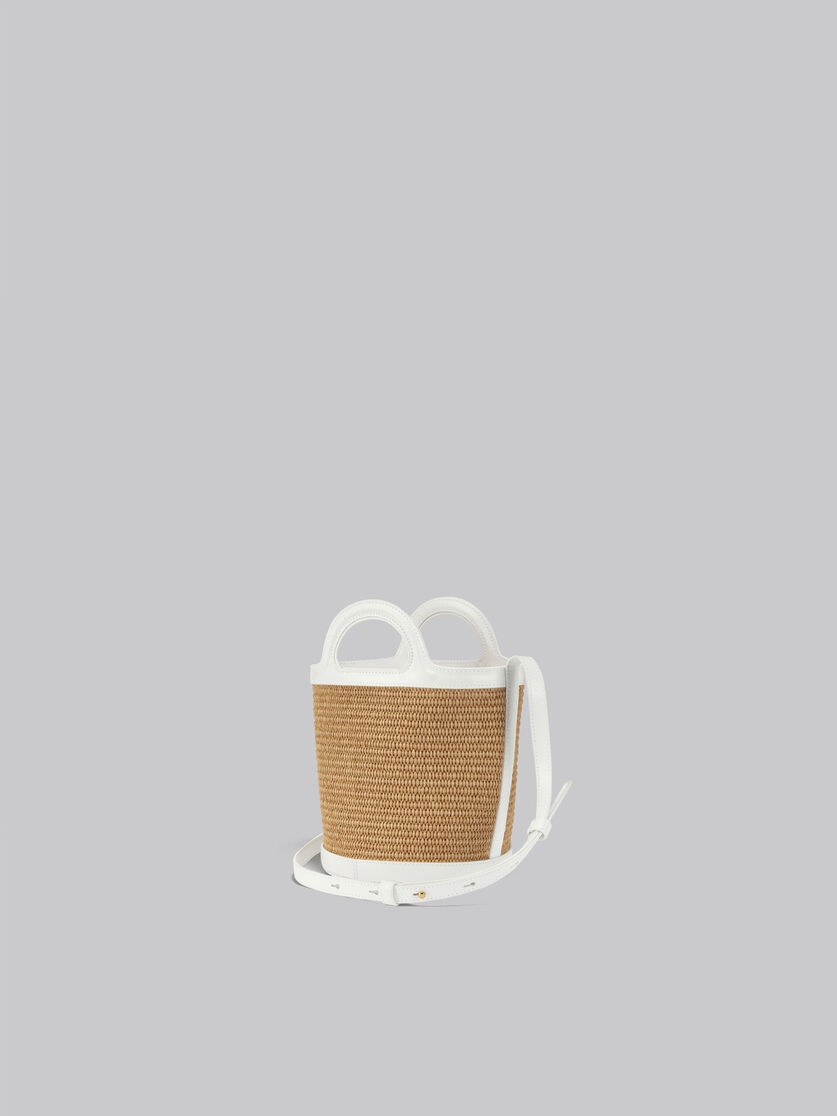 WHITE LEATHER AND RAFFIA TROPICALIA MINI BUCKET BAG WITH HEART - 3