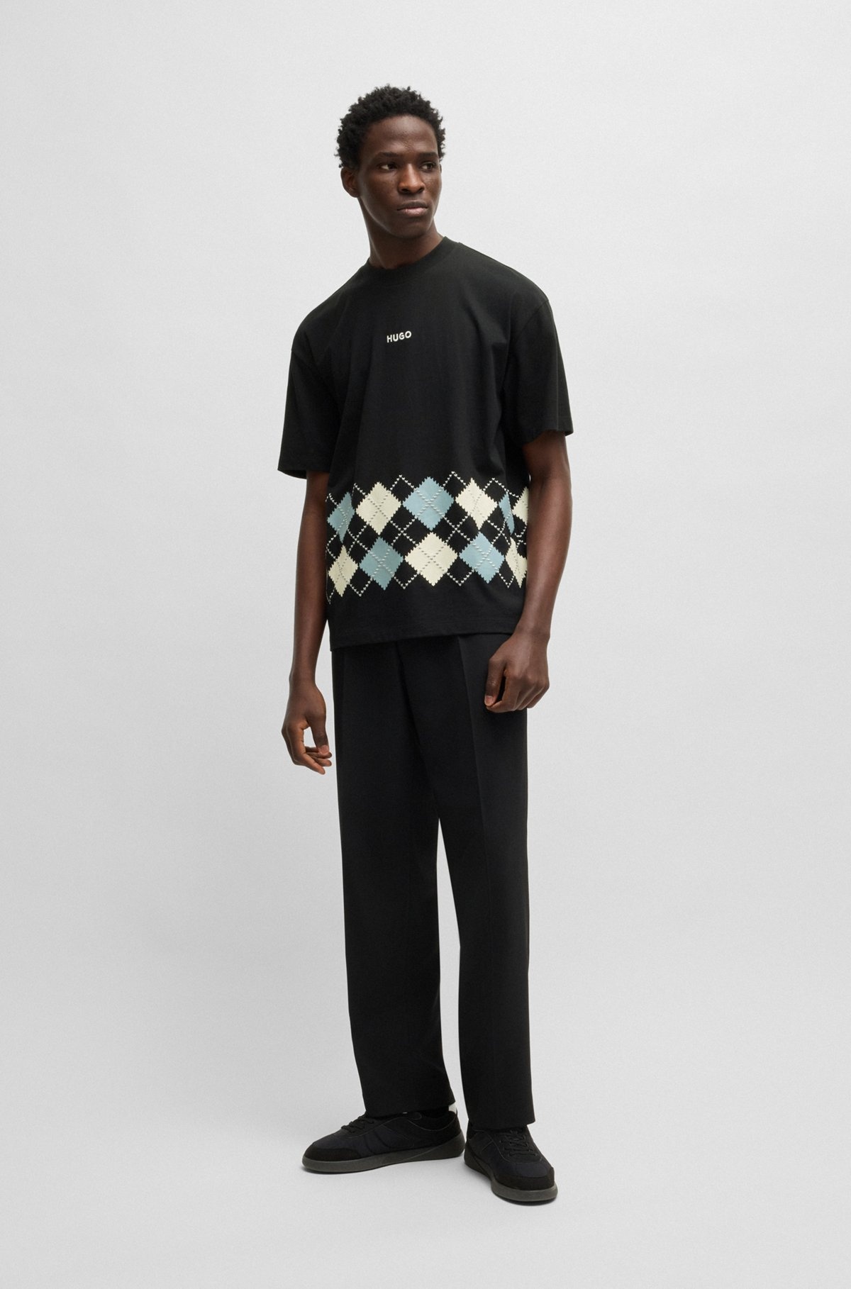 COTTON-JERSEY T-SHIRT WITH ARGYLE PATTERN - 4
