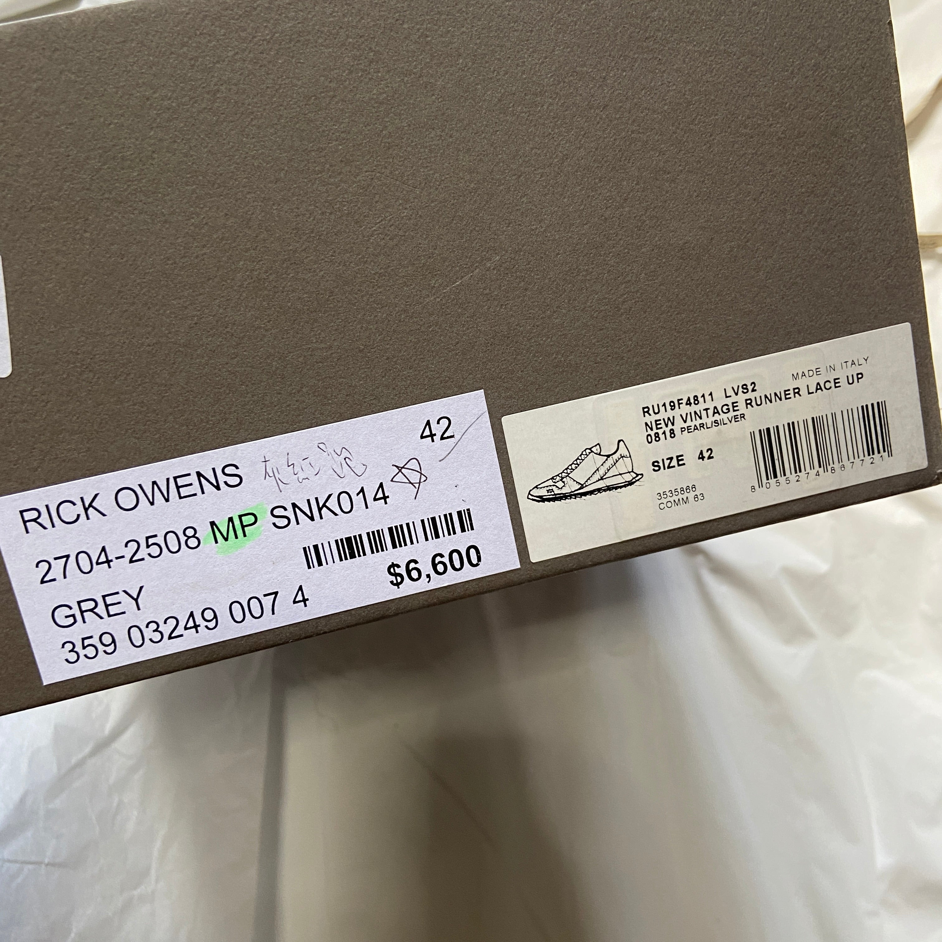 BWN Rick owens fw19 larry bwnt vintage runners pearl silver grey 42 - 11