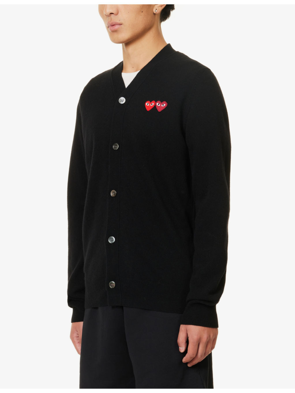 Logo-embroidered V-neck wool-knit cardigan - 3